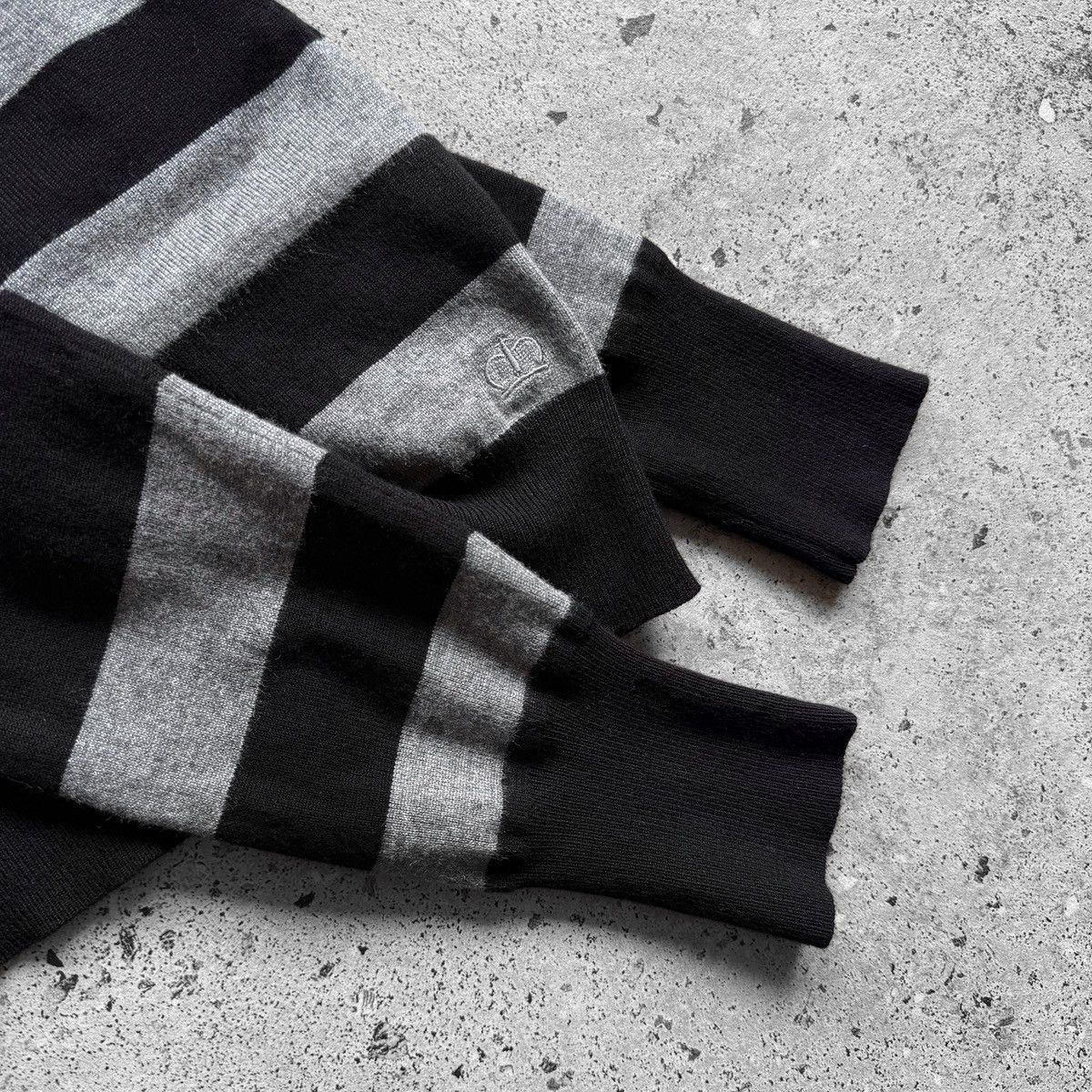 Designer Paula Cahen D’Anvers Black Grey Striped Knit Crop Sweater Size M / US 6-8 / IT 42-44 - 6 Thumbnail