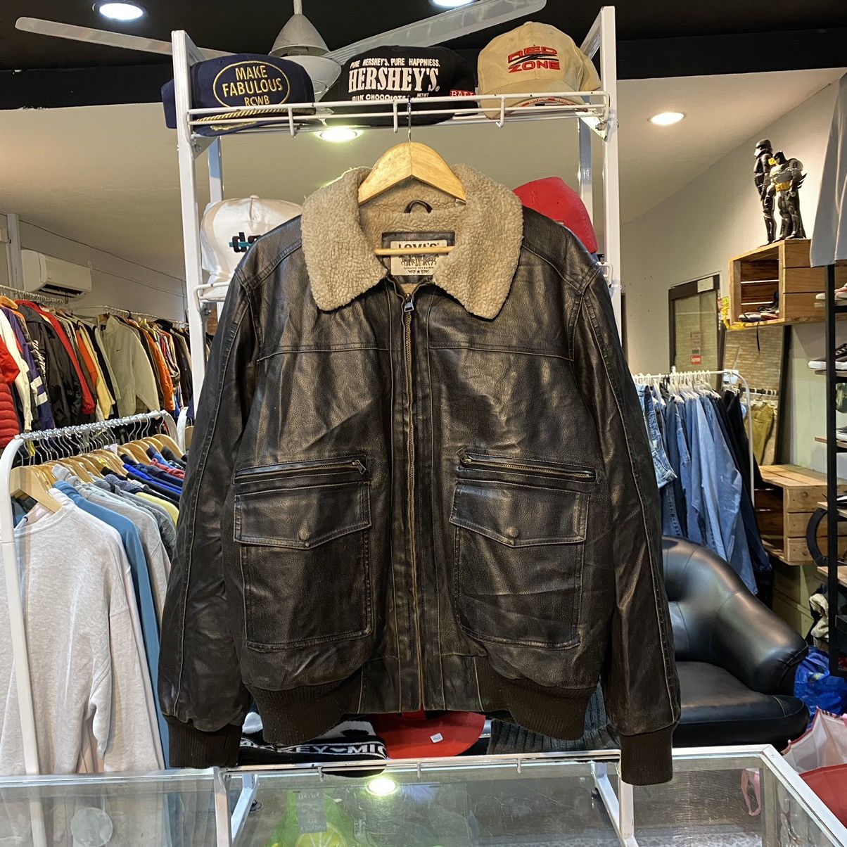 image of Vintage Y2K Levis Heavy Leather Jacket in Dark Brown, Men's (Size XL)