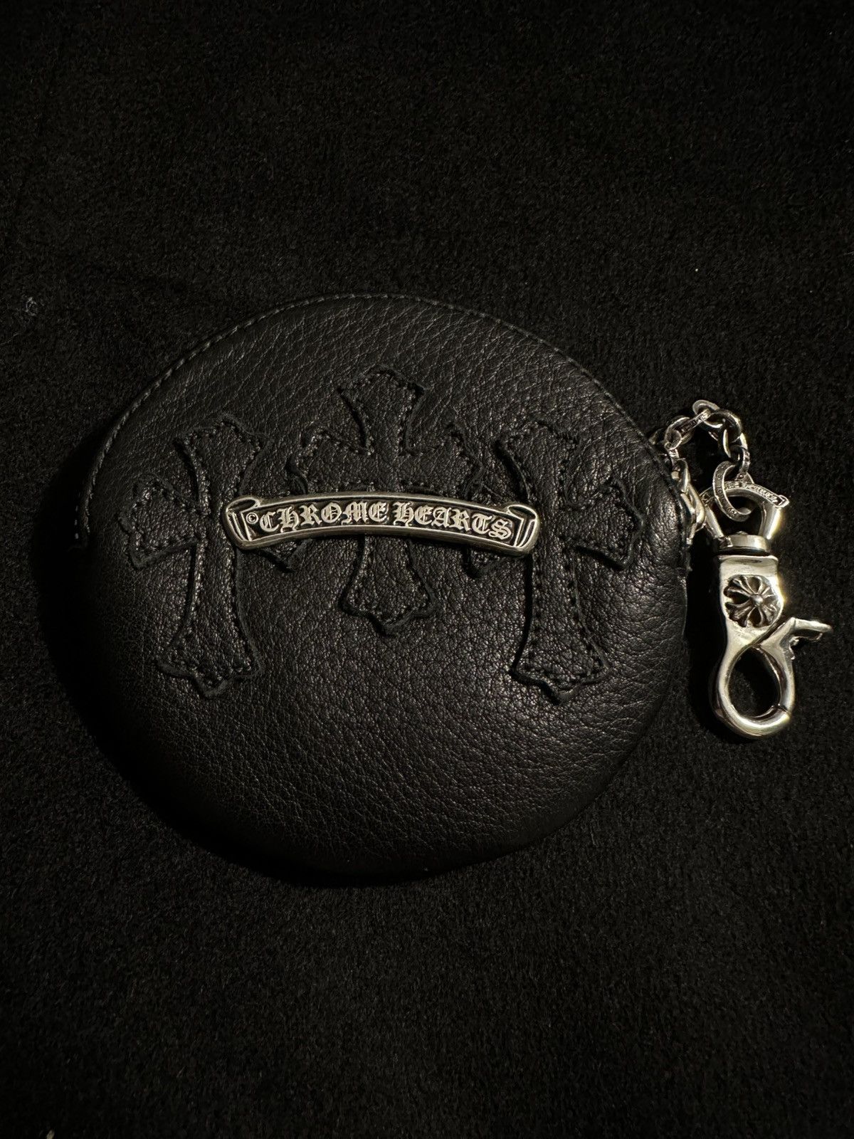 Chrome Hearts Leather Coin Purse w/ Clip Chain – Black