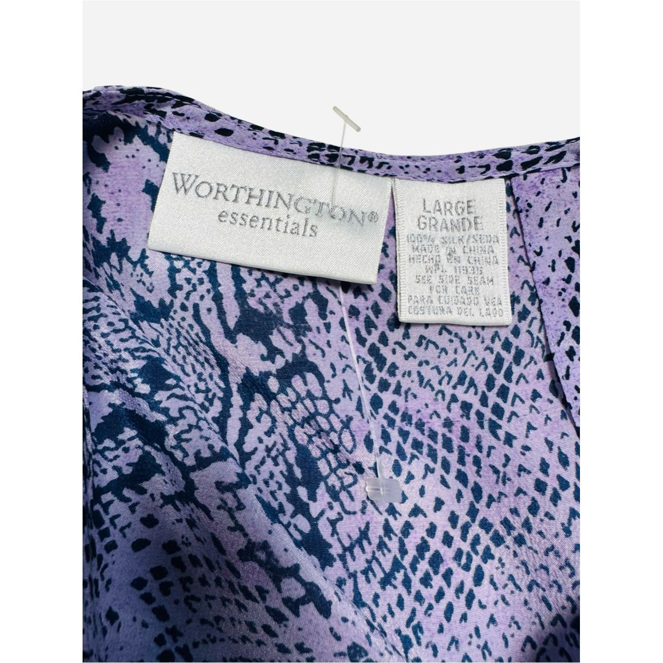 Worthington New Worthington 100% Silk Lavender Snake Print Short Sleeve Size L / US 10 / IT 46 - 6 Thumbnail