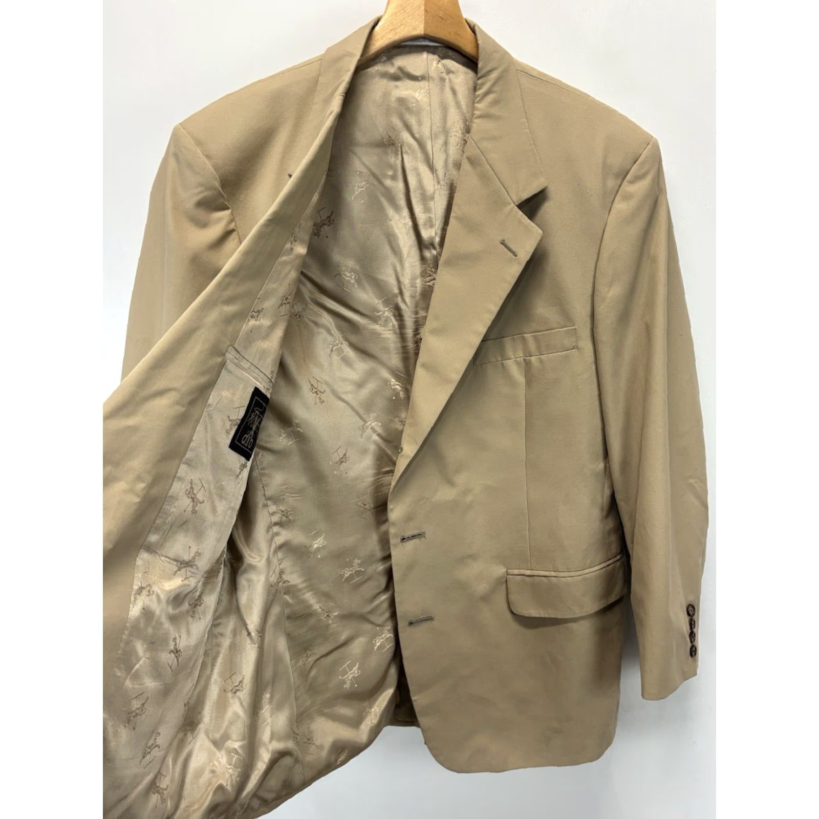 Vintage Harold Powell 2 Piece Suit Sz 43R Jacket 34x27 Pants Men’s Tan Career Wedding Mens Size 46R - 6 Thumbnail