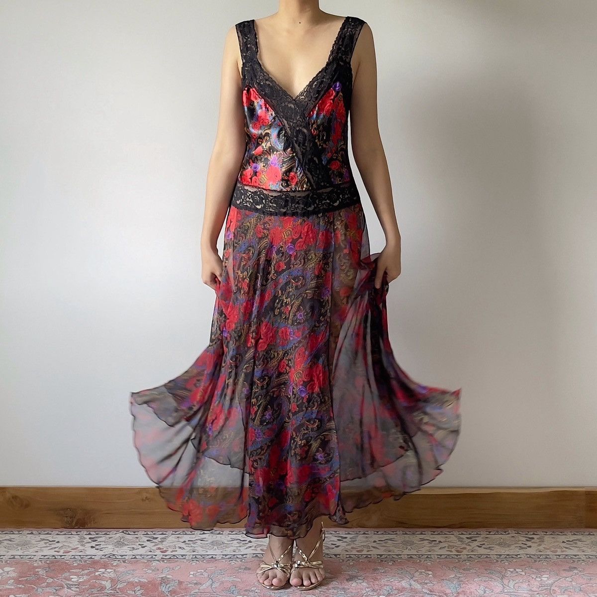 Victoria's Secret Victoria’s Secret 1990s Floral Chiffon Maxi Slip Dress (M–L) Size L / US 10 / IT 46 - 7 Thumbnail