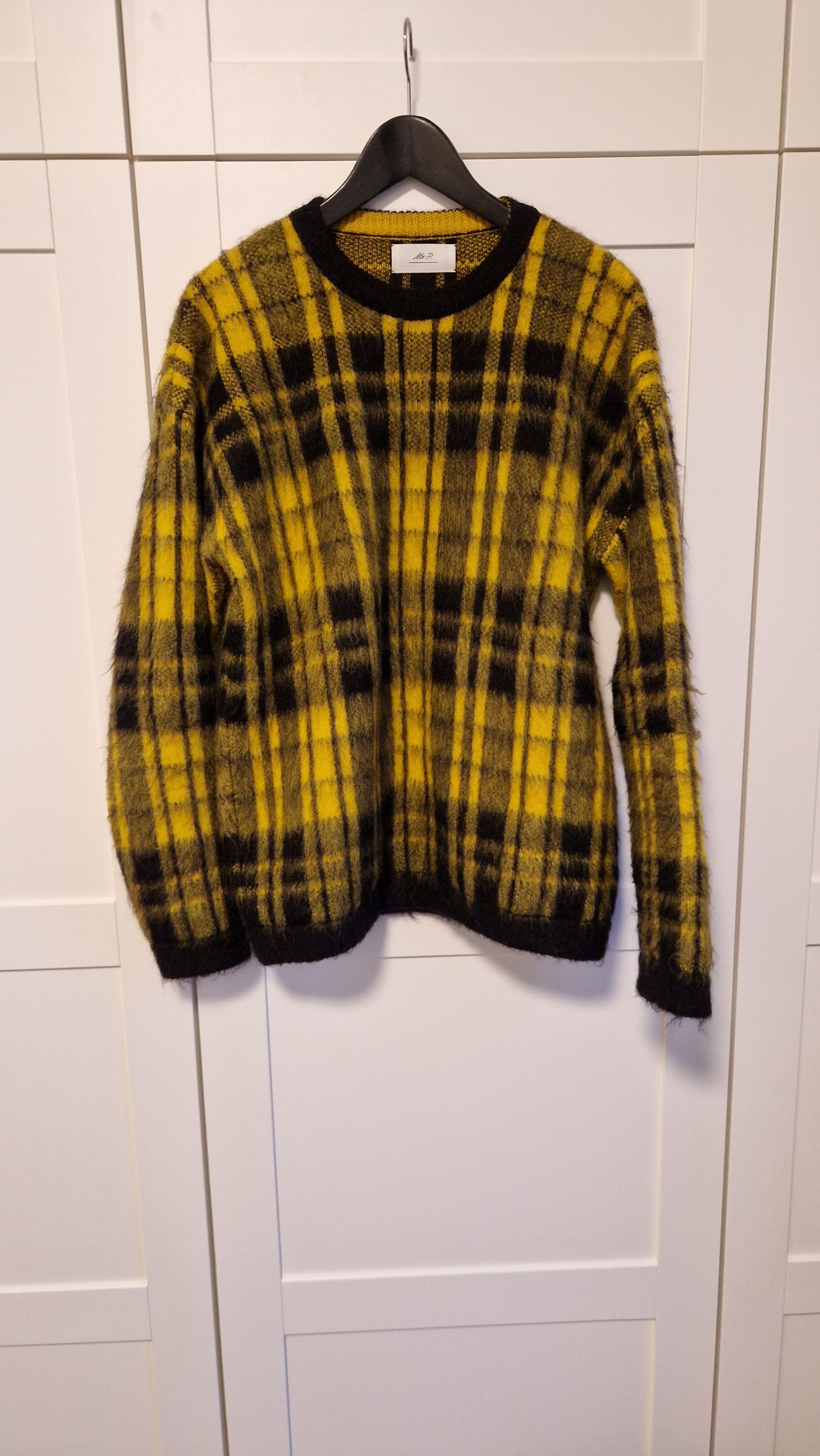 image of Mr P Mr. P Yellow And Black Checkered Wool Knit in Yellow/Black, Men's (Size Small)