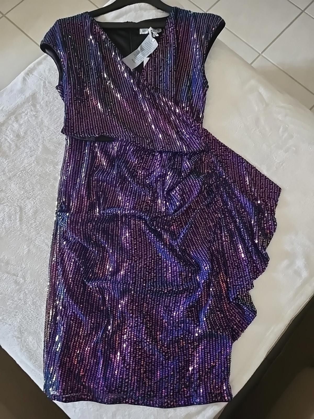 Other NWT Grace Karin Wrap Dress Women's M Purple Sequin Sparkly Size M / US 6-8 / IT 42-44 - 1 Thumbnail