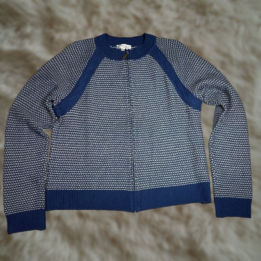 St. John St. John Sport Full Zip Sweater Womens L Blue White Indigo Wool Blend Knit Shirt Cardigan? Size L / US 10 / IT 46 - 1 Thumbnail