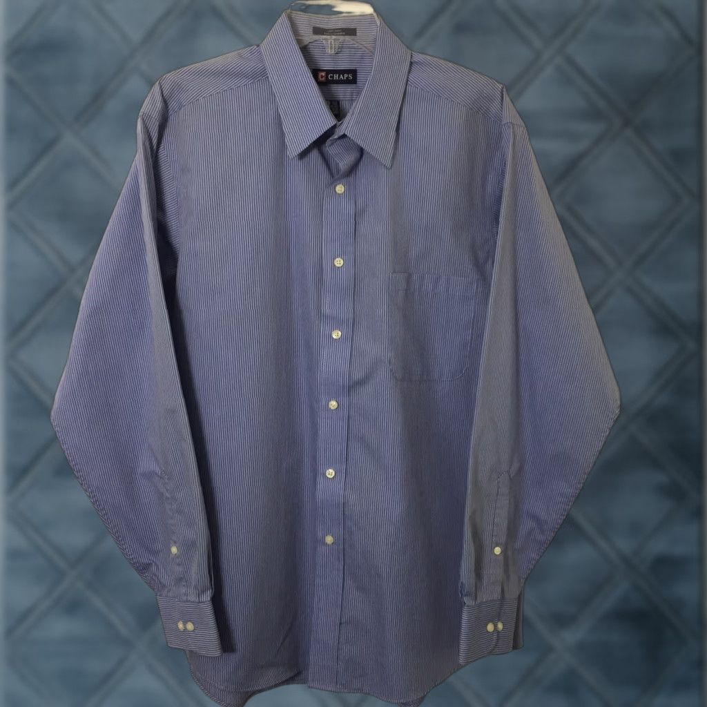 Chaps Chaps Shirt Mens Large Blue Striped Long Sleeve Button-Up Easy Care Size US L / EU 52-54 / 3 - 1 Thumbnail
