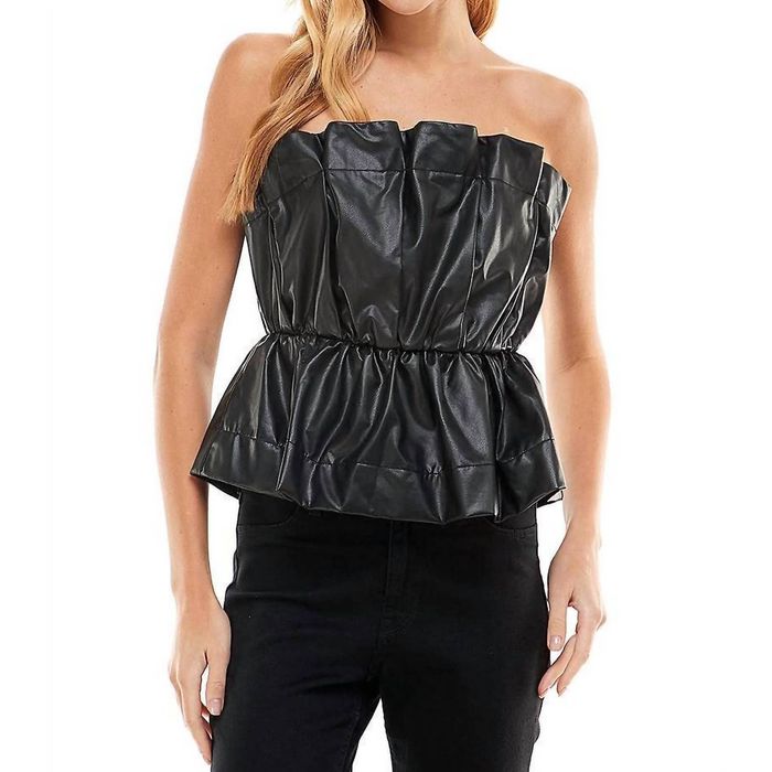 Designer TCEC Faux Leather Strapless Top In Black | Grailed