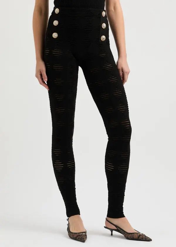 Balmain o1s1wg110825 Diamond Intarsia Knitted Leggings in Black Size 30" / US 8 / IT 44 - 2 Thumbnail