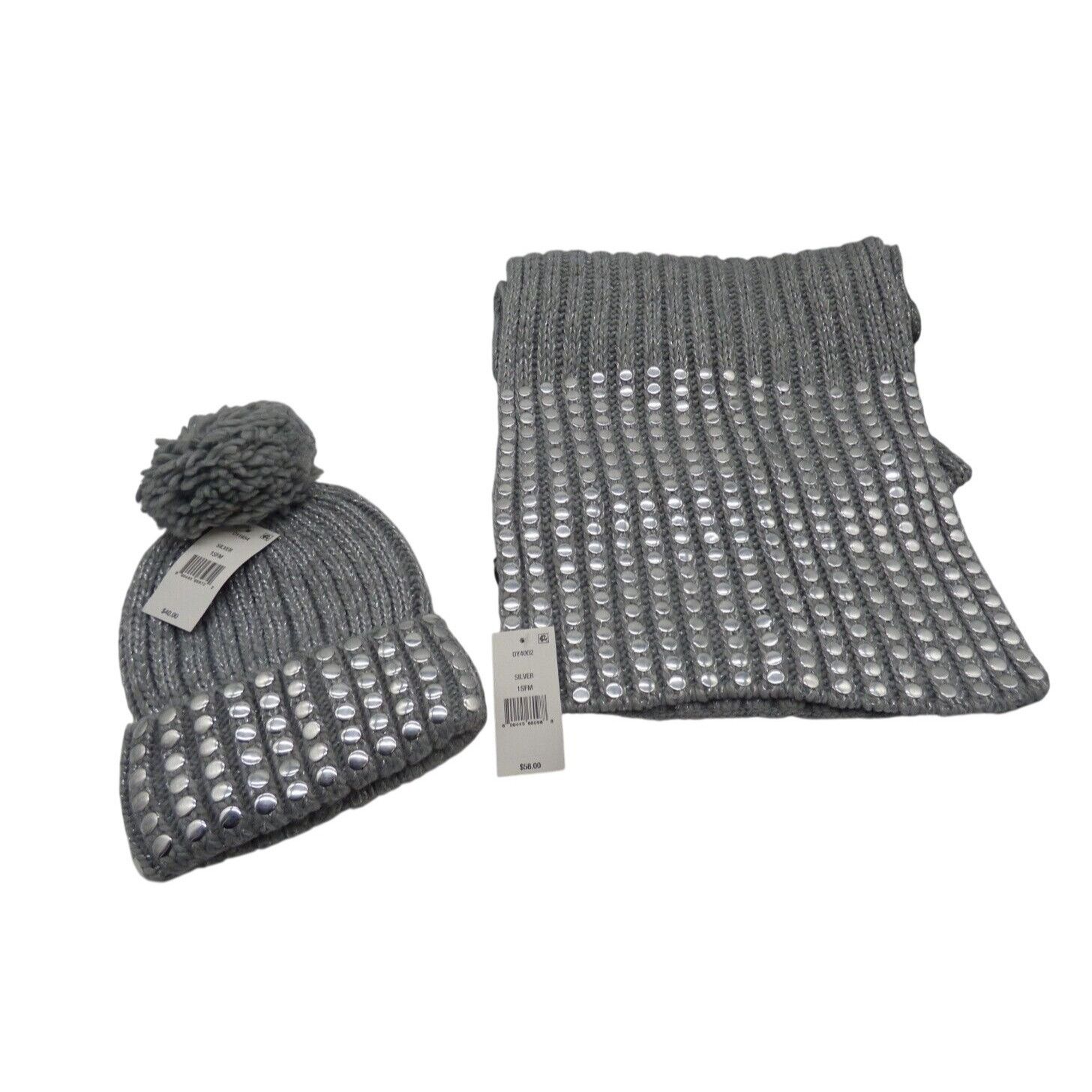 DKNY $98.00 DKNY Flat-Stud Metallic Rib-Knit Scarf and Beanie Com Size ONE SIZE - 3 Thumbnail