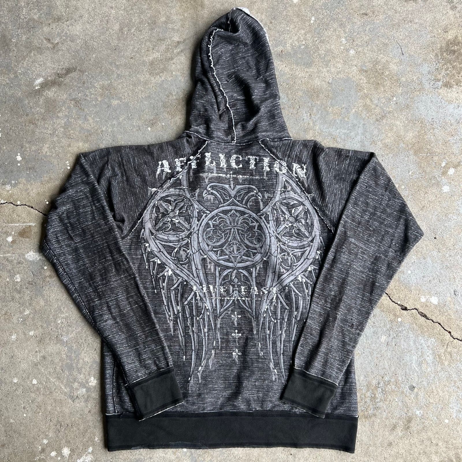Affliction Gothic Print Zip Up Sweat JKT