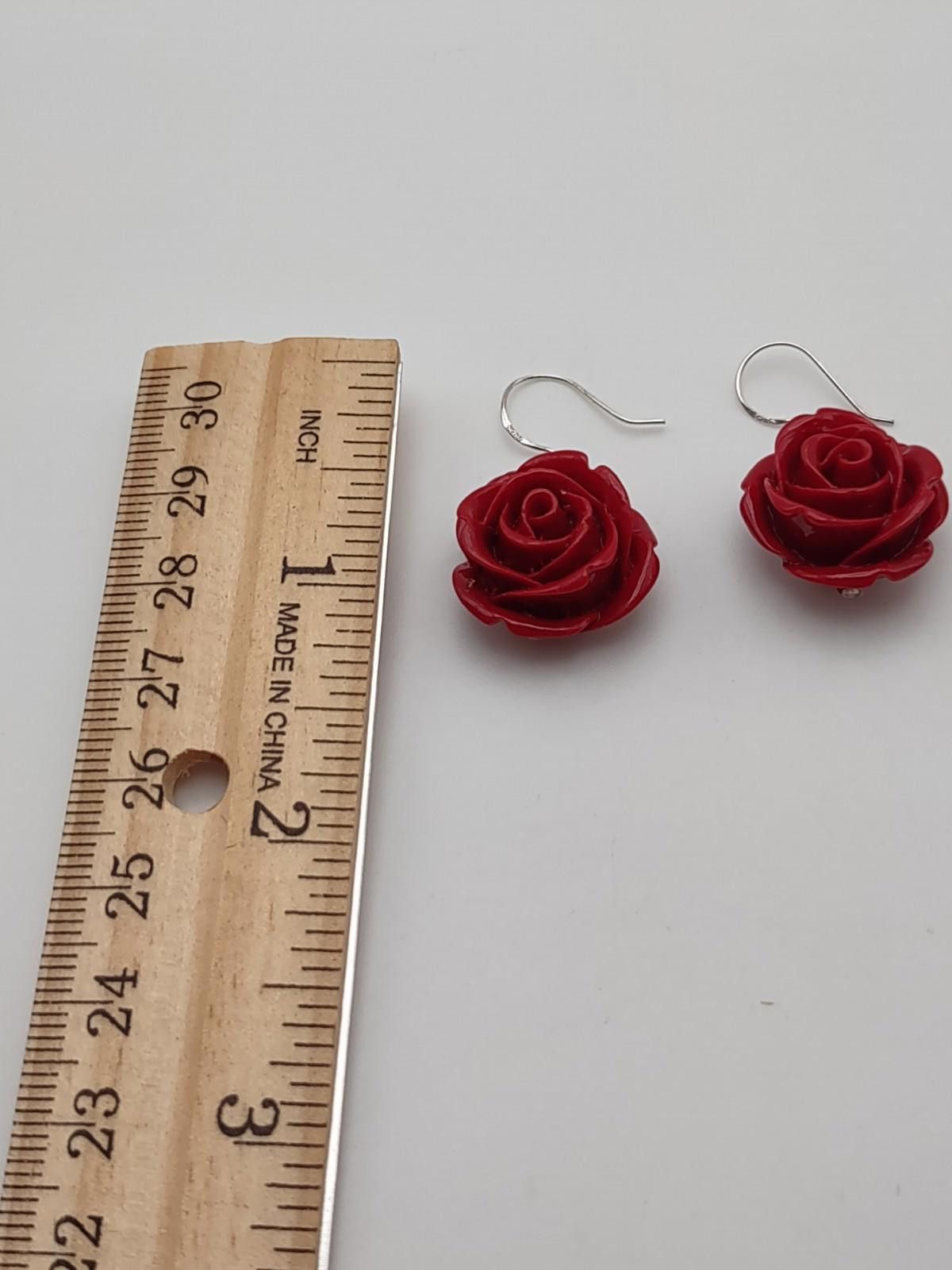 Other Sterling Silver Red Rose Earrings 925 Size ONE SIZE - 4 Thumbnail