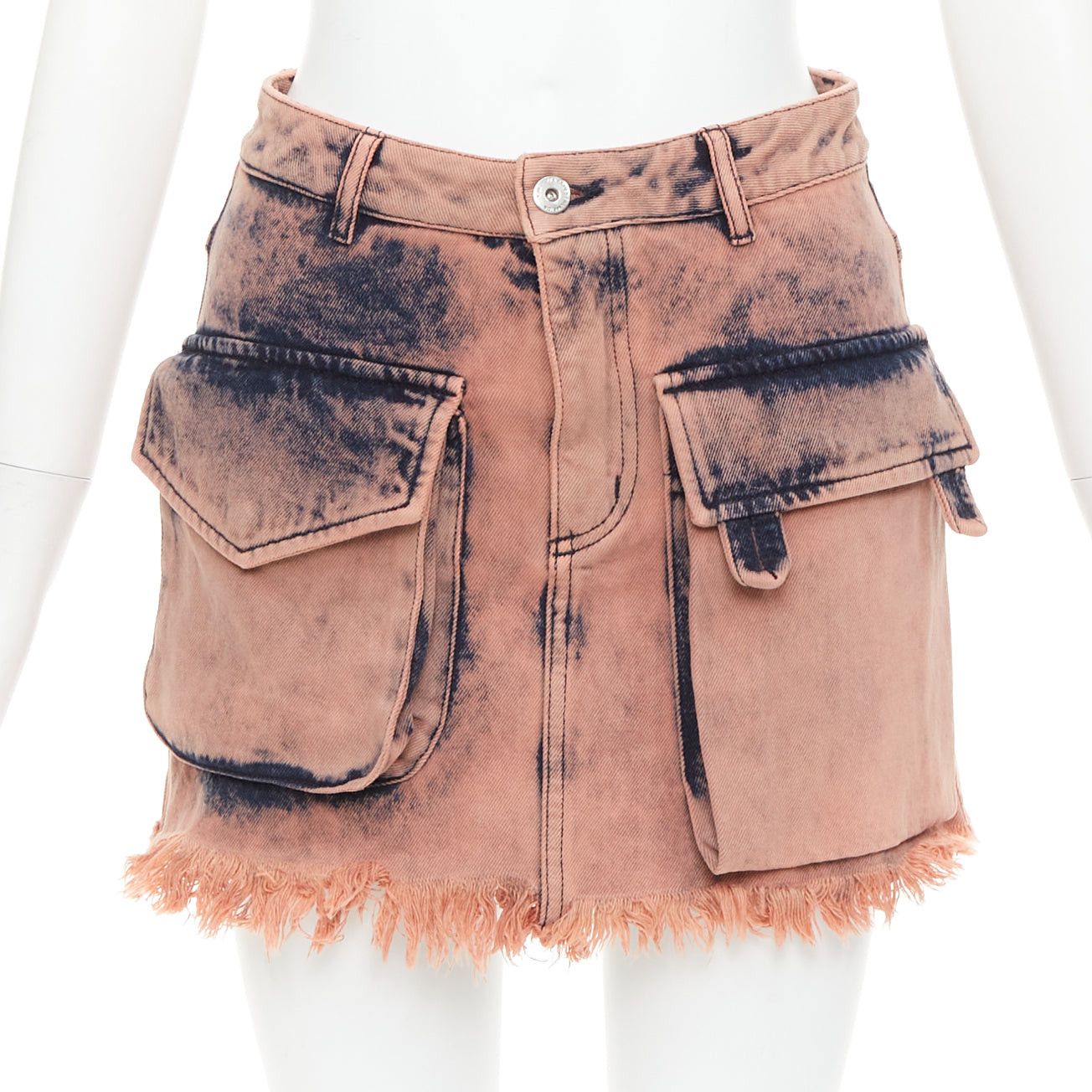 Marques'Almeida MARQUES ALMEIDA pink blue acid washed recycled cotton frayed safari skirt UK4 XXS Size 25" / US 0 / IT 36 - 1 Thumbnail