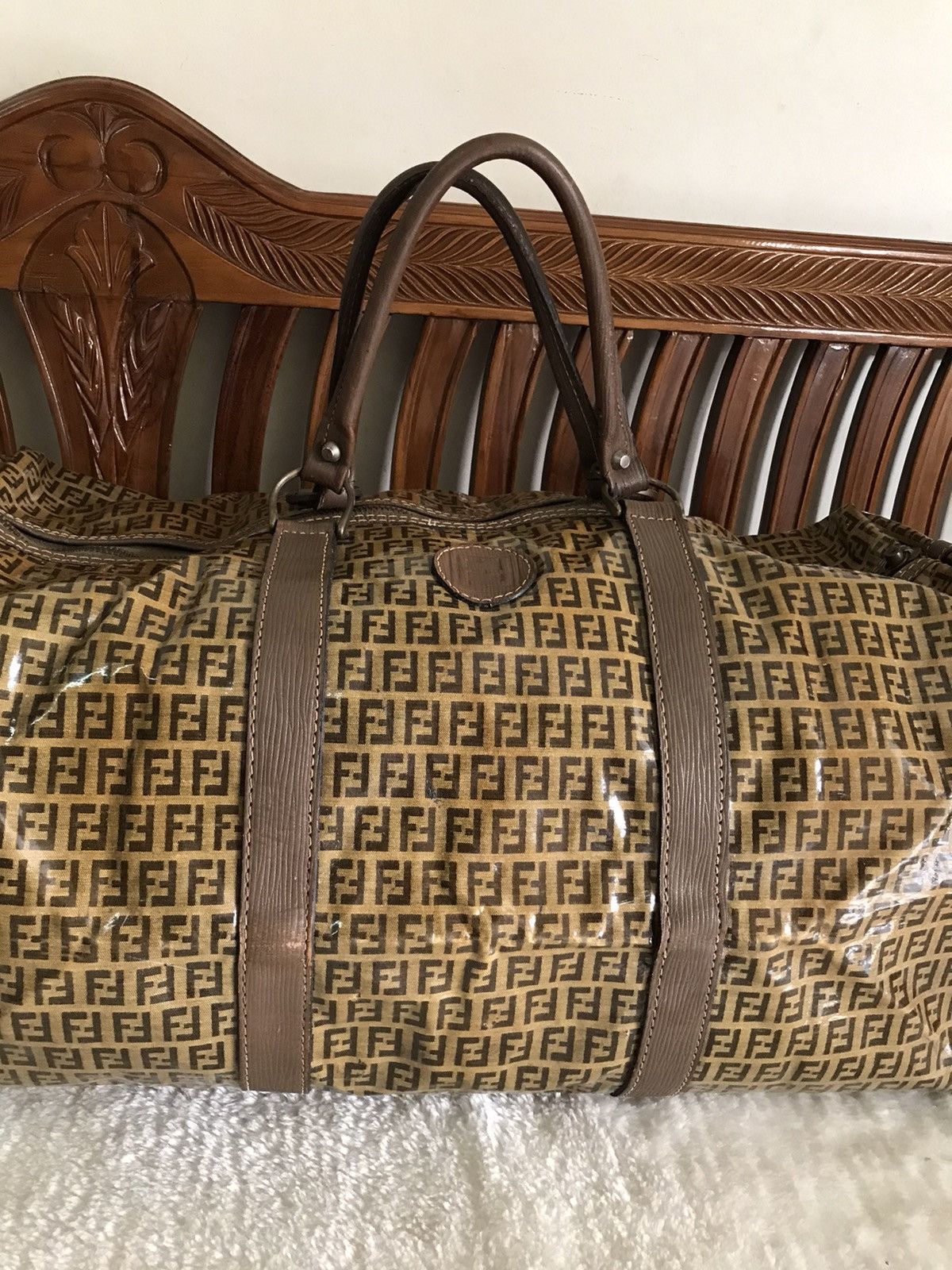 Fendi Fendi Vintage Travel Bag Brown Beige Leather Cloth Size ONE SIZE - 2 Thumbnail