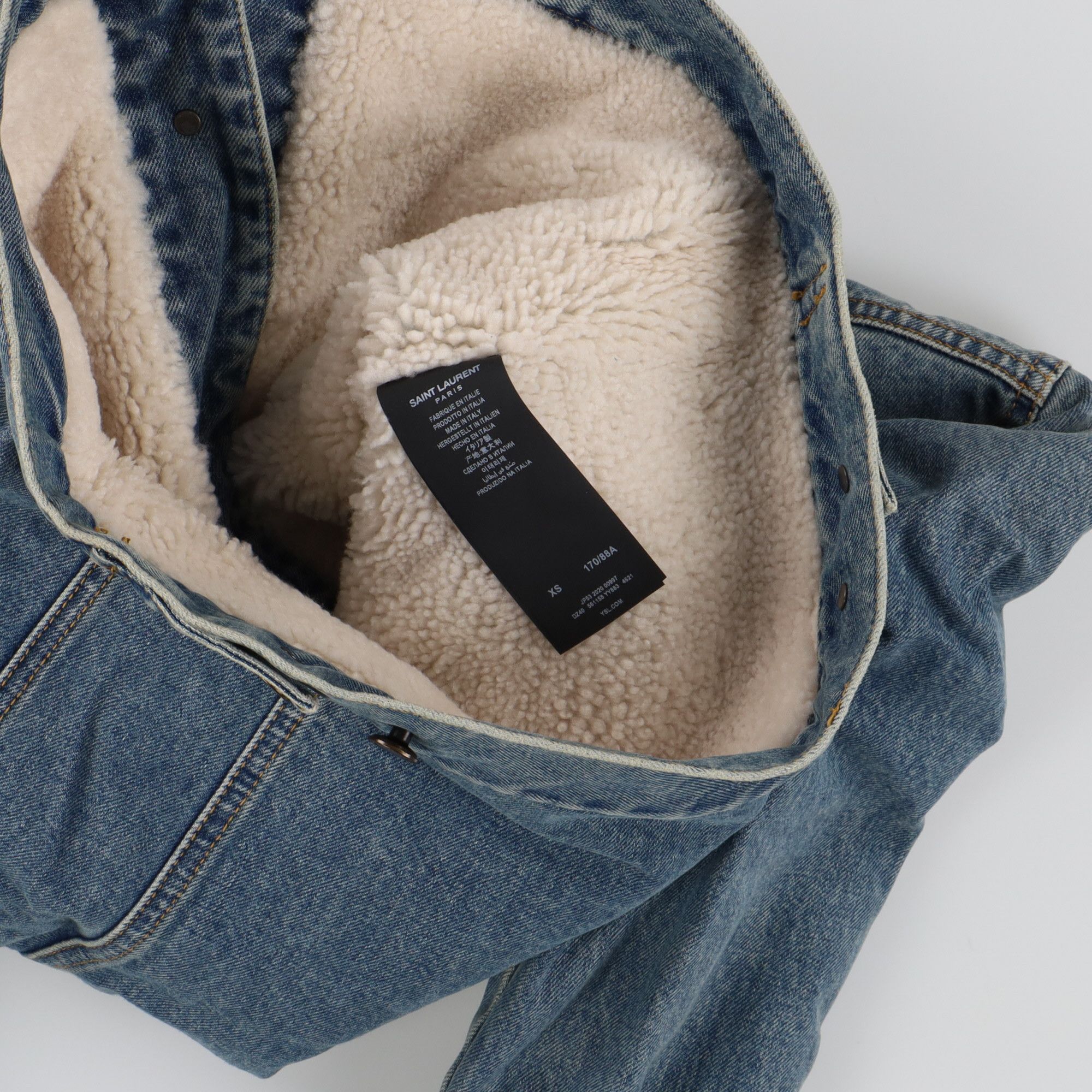 Saint Laurent Paris Blue Shearling Lined Denim Trucker Jacket Size XS / US 0-2 / IT 36-38 - 5 Thumbnail