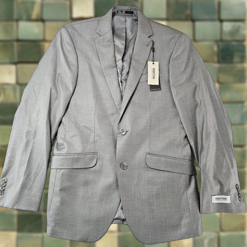 Kenneth Cole KENNETH COLE REACTION Blazer Mens 36R Suit Separate Med Gray 2 Button Jacket Style Notch Dress Coat All Seasons Regular Fit Size 36R - 1 Thumbnail