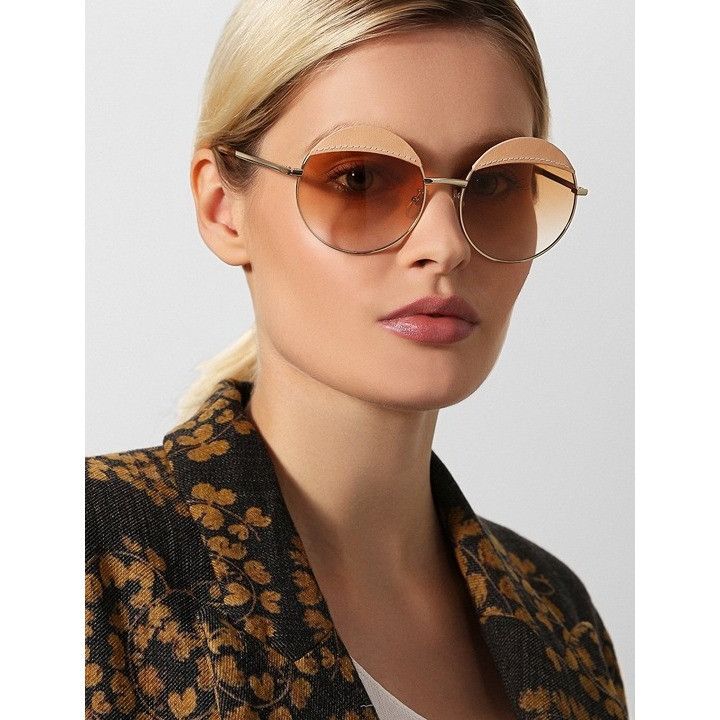 Loewe Loewe LW40007U 33F Sunglasses Gold/Pink Leather Round Frame Size ONE SIZE - 10 Thumbnail