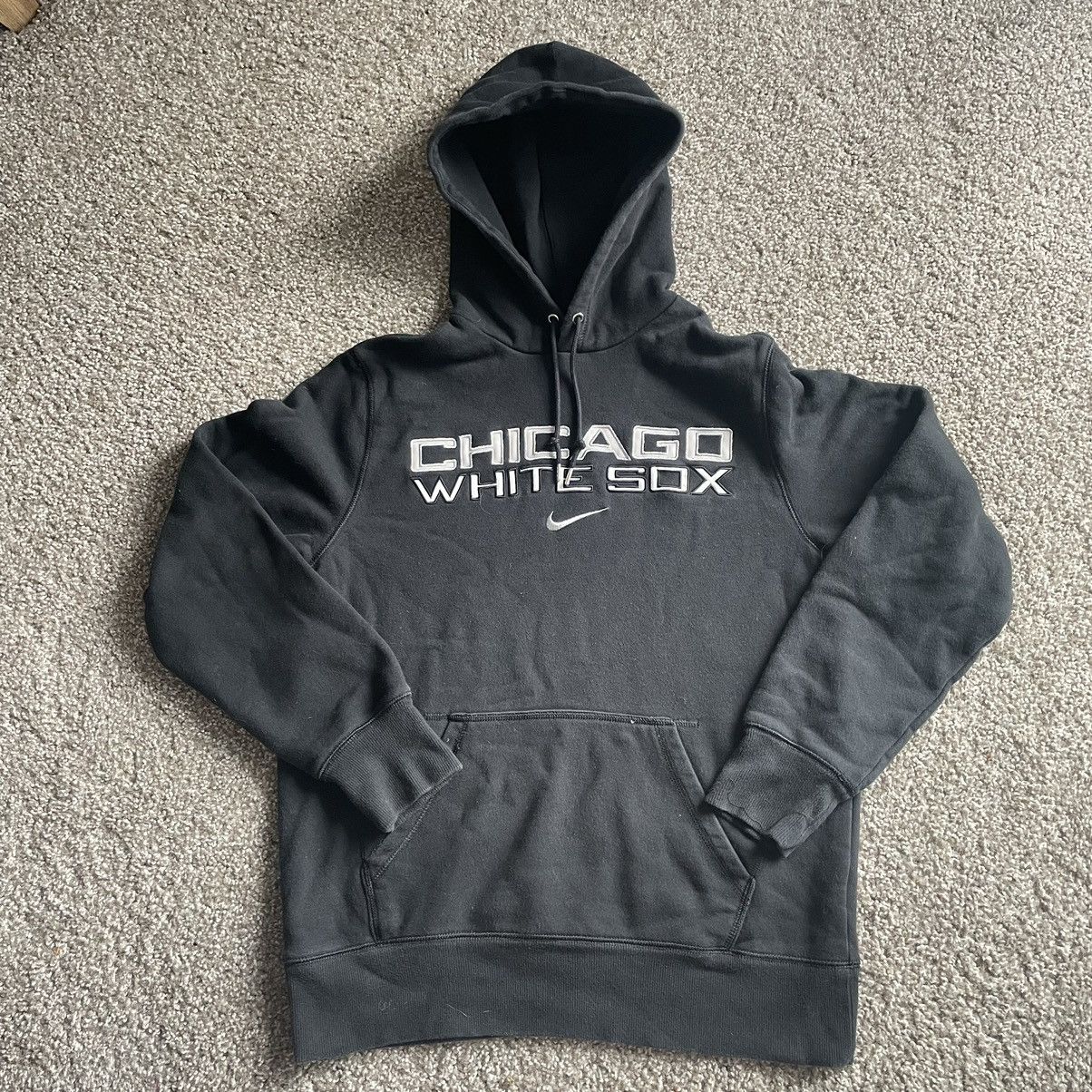 Chicago White Sox Nike Center Swoosh Hoodie Black Sweatshirt Check Y2K  2000s VTG