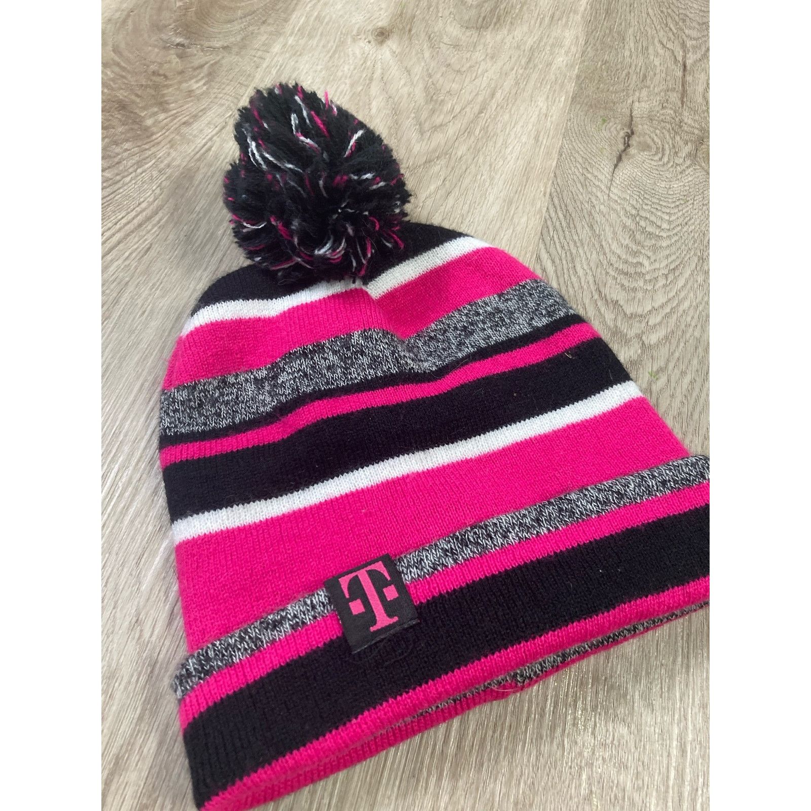 Other T-Mobile Striped Winter Beanie Hat with Pom Unisex Size ONE SIZE - 3 Thumbnail