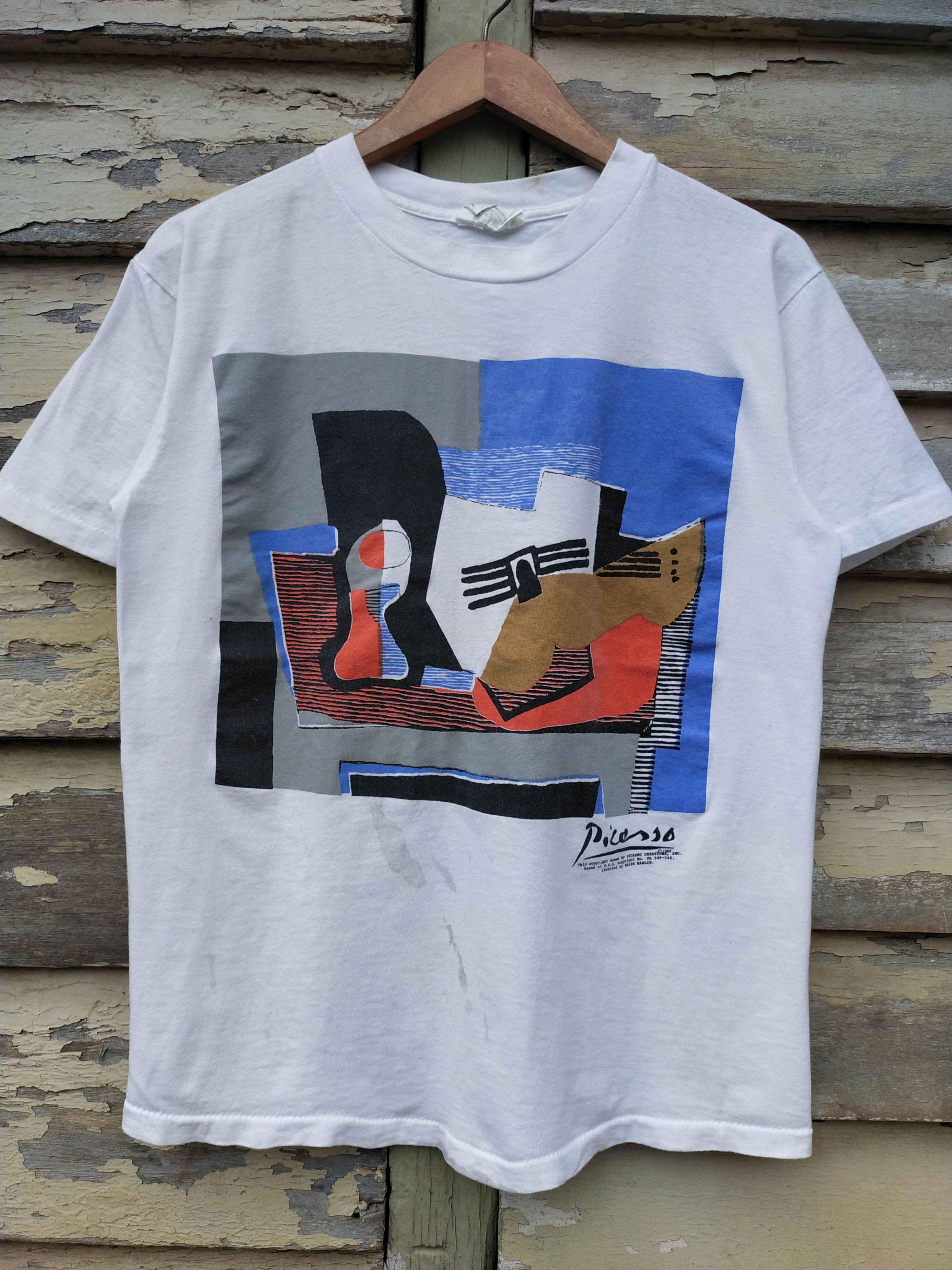 image of 80's Pablo Picasso Art T-Shirt in White, Men's (Size Medium)