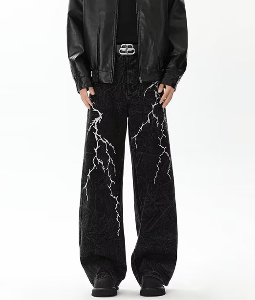 Japanese Brand × Jean American street lightning texture trend hip hop loose jeans Size US 32 / EU 48 - 2 Thumbnail