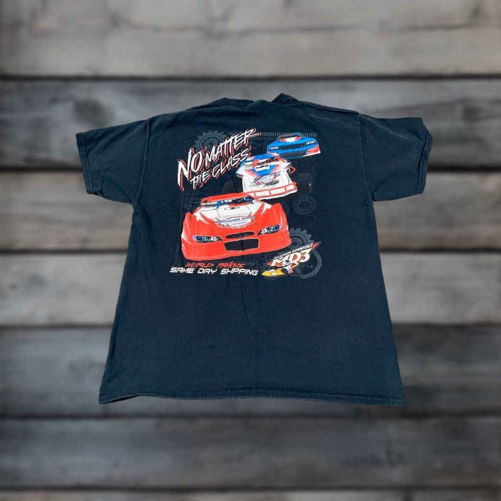 Gildan VINTAGE Gildan Stock Car Racing T-Shirt Adult Large Black Double Sided Graphic Tee 90s Mens Size US L / EU 52-54 / 3 - 1 Thumbnail