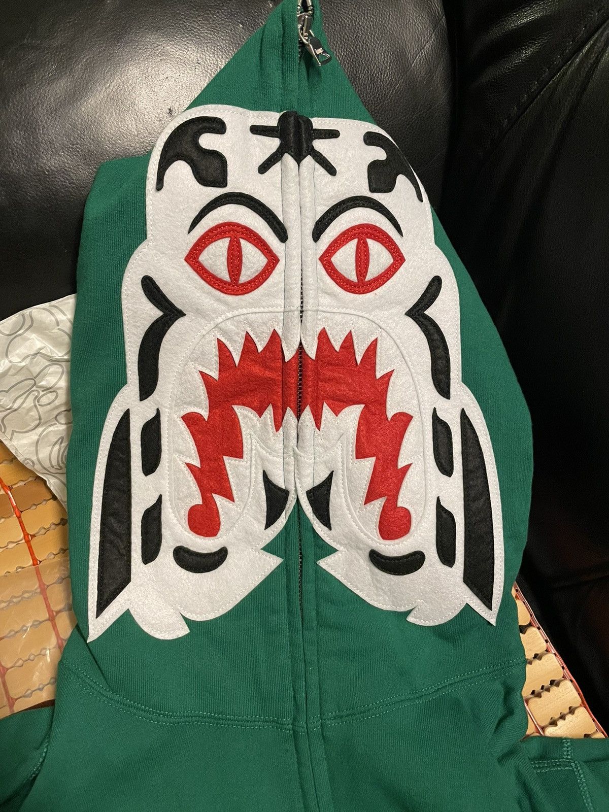 image of Bape Tiger Full Zip Hoodie in Green, Men's (Size Large)