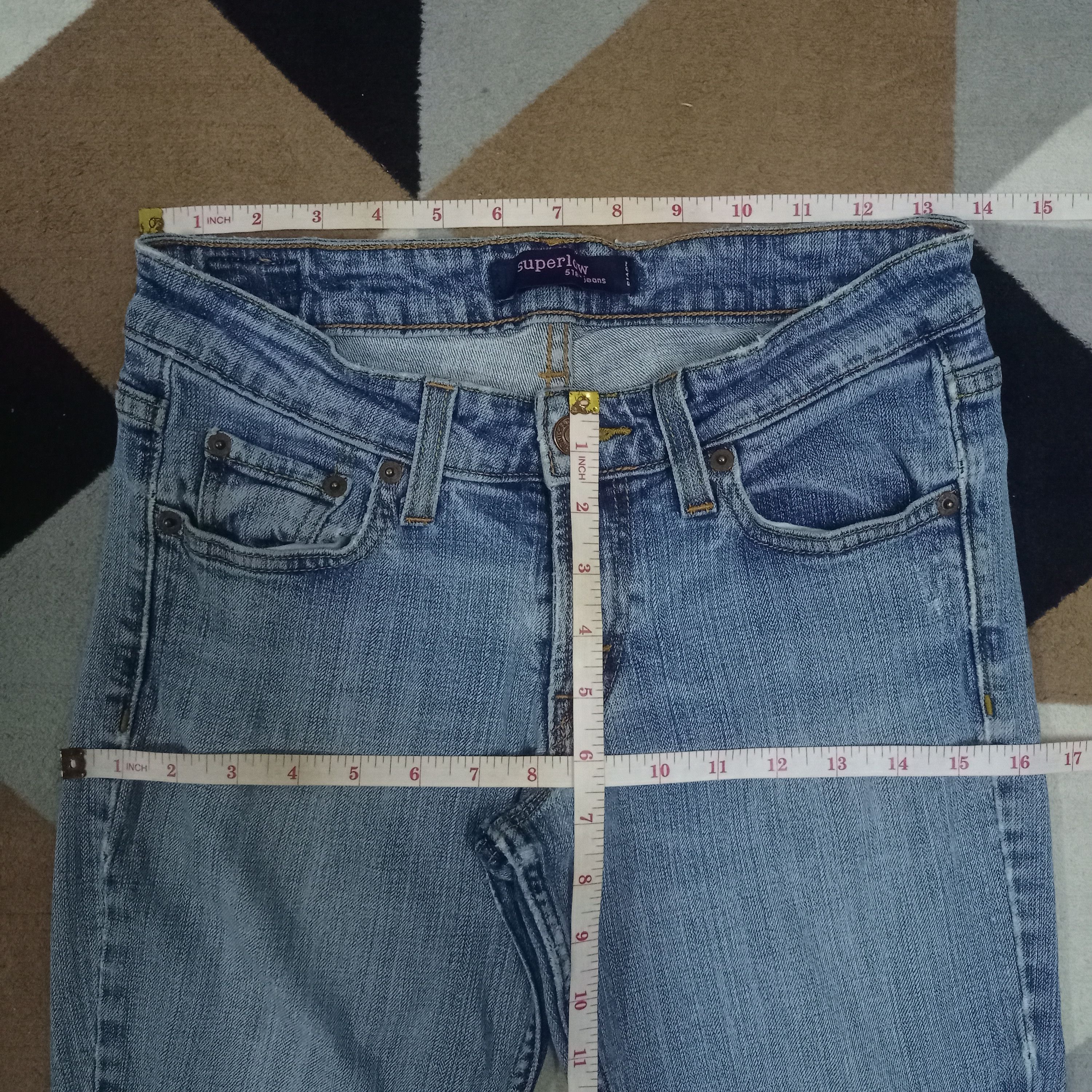 Levi's × Levi's Vintage Clothing Rare Levis 518 Superlow Blue Wash Distressed Flare Jeans Size 28" / US 6 / IT 42 - 8 Thumbnail