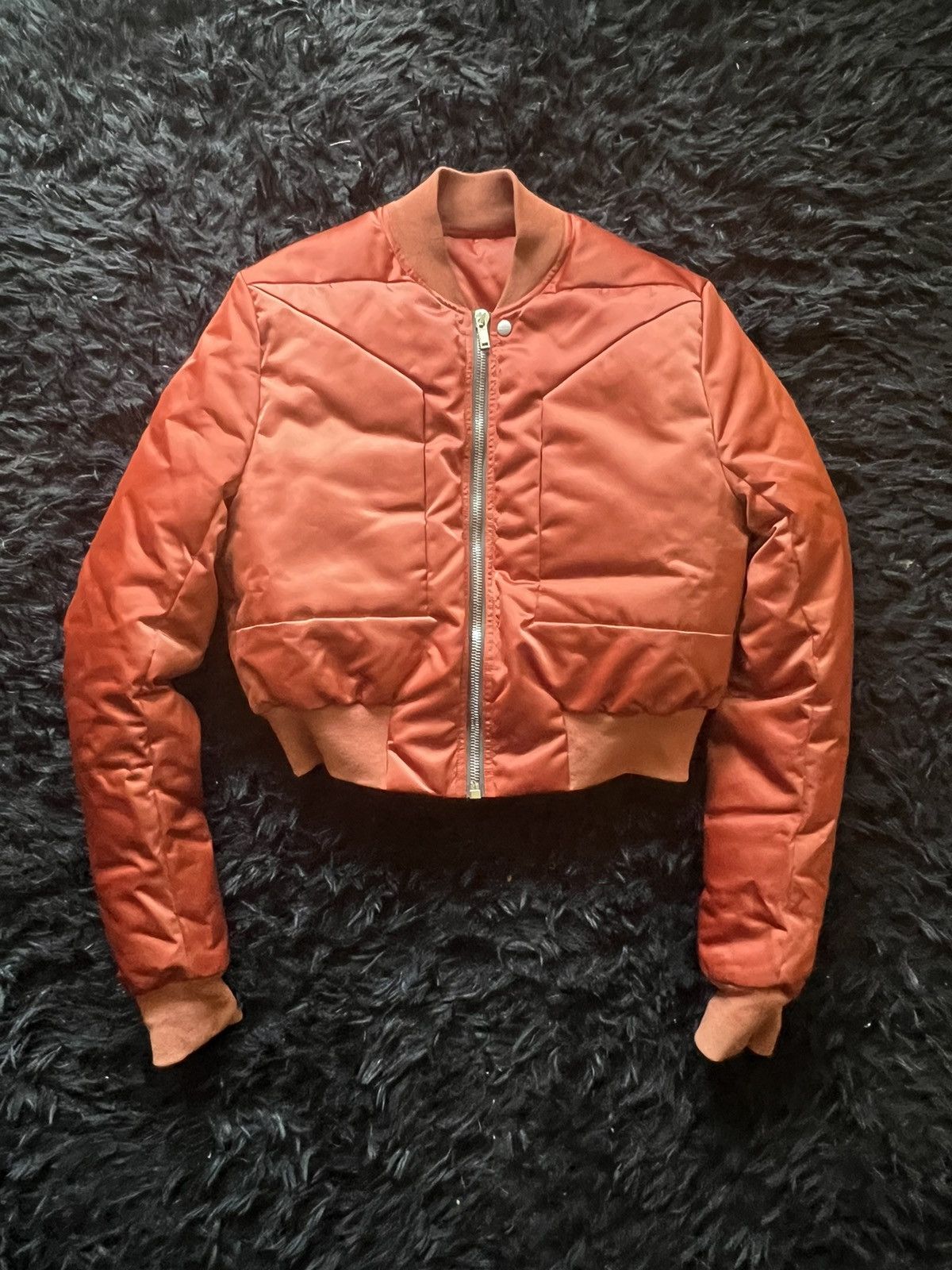 image of Rick Owens Fog Cropped Bomber Jacket Fall 2022 in Orange, Men's (Size Small)