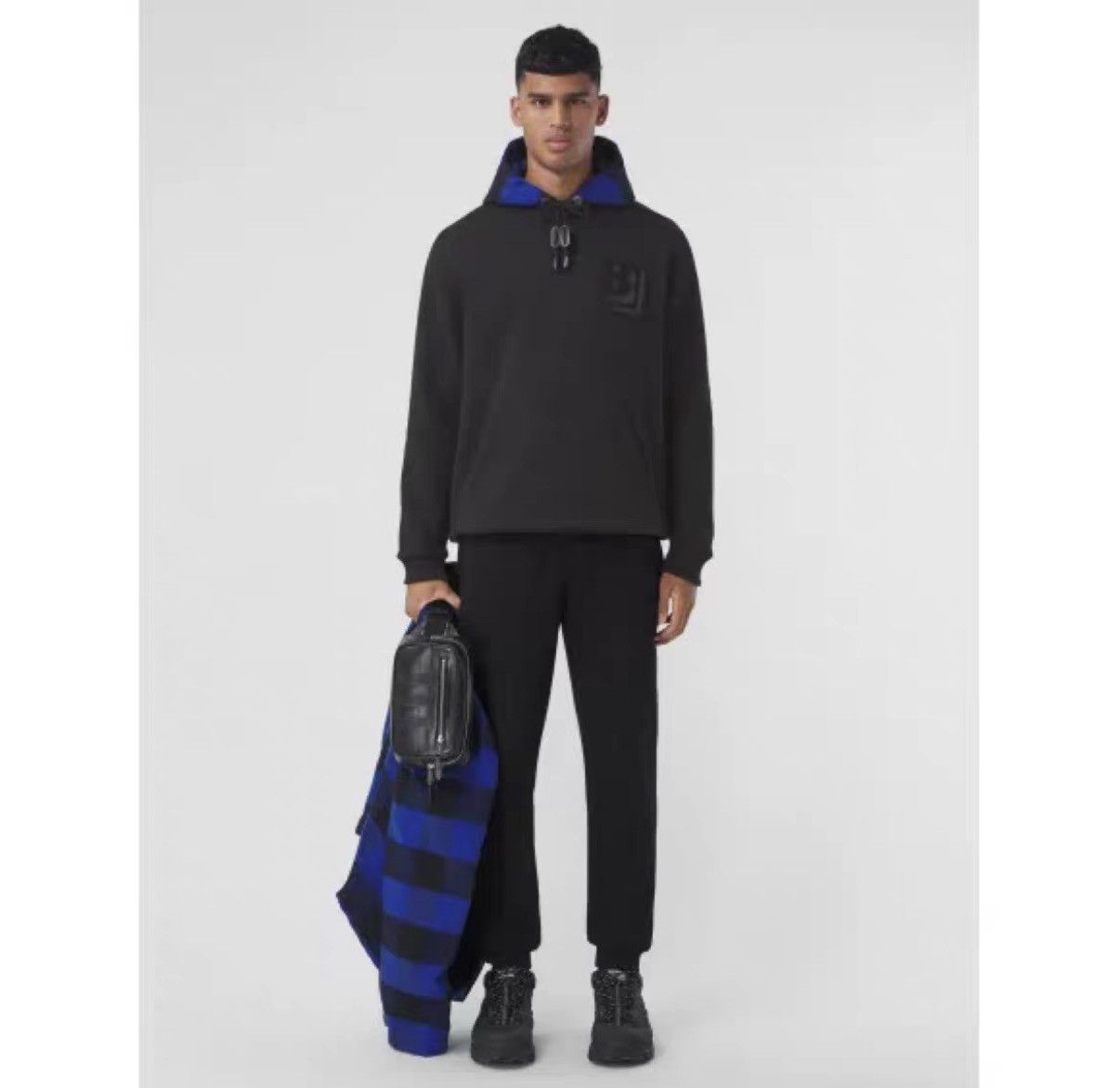 Burberry Burberry Black Leather-panel Logo Check Hoodie J41 Size US M / EU 48-50 / 2 - 6 Thumbnail