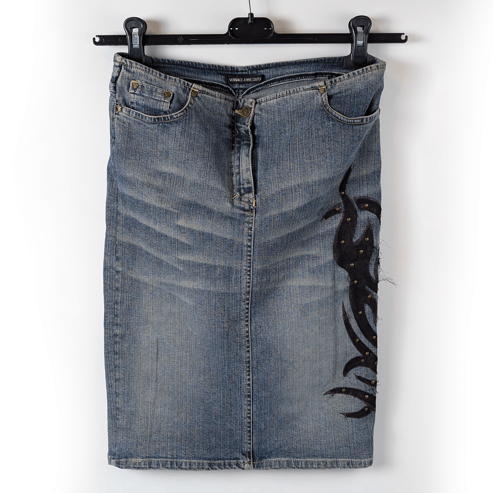 Versace Jeans Couture Versace Y2K Rhinestone Tribal Vintage 00s Denim Skirt 28/S-M Size 28" / US 6 / IT 42 - 3 Thumbnail