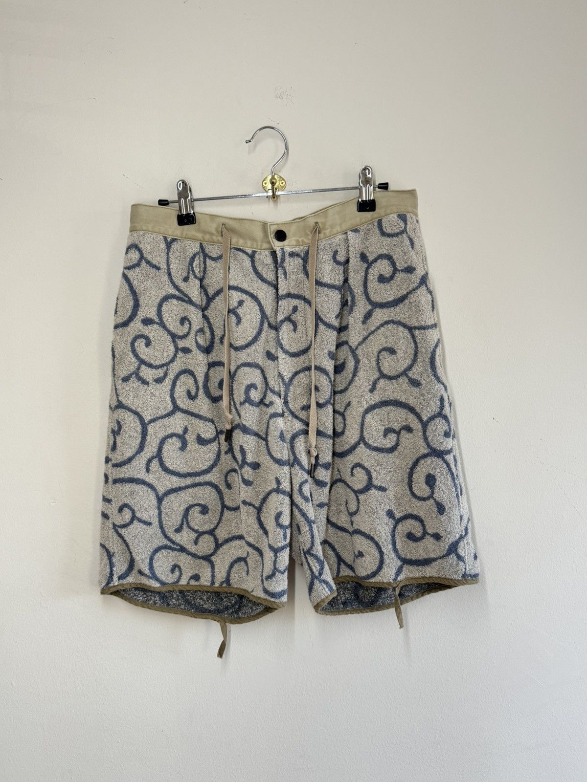 Kapital Japan Scroll Jacquard Terry Shorts Beige Blue Size M
