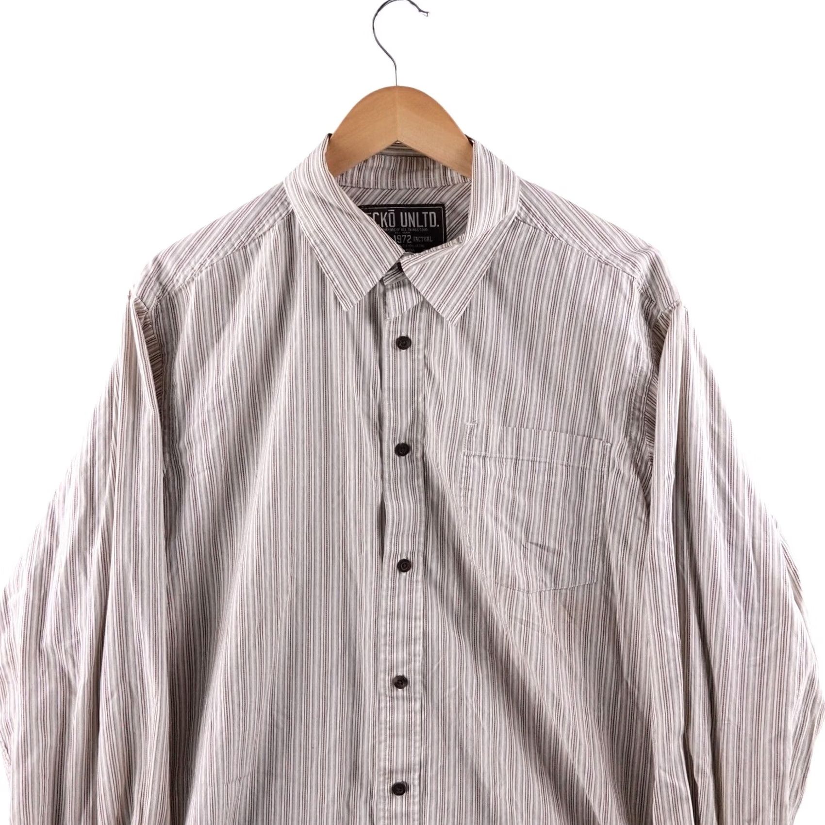 Ecko Unltd. VINTAGE ECKO UNLTD Mens XLARGE Striped Button-Down Shirt Long Sleeve Casual Workwear Beige Tan White Collared Pockets Mens Size US XL / EU 56 / 4 - 2 Thumbnail