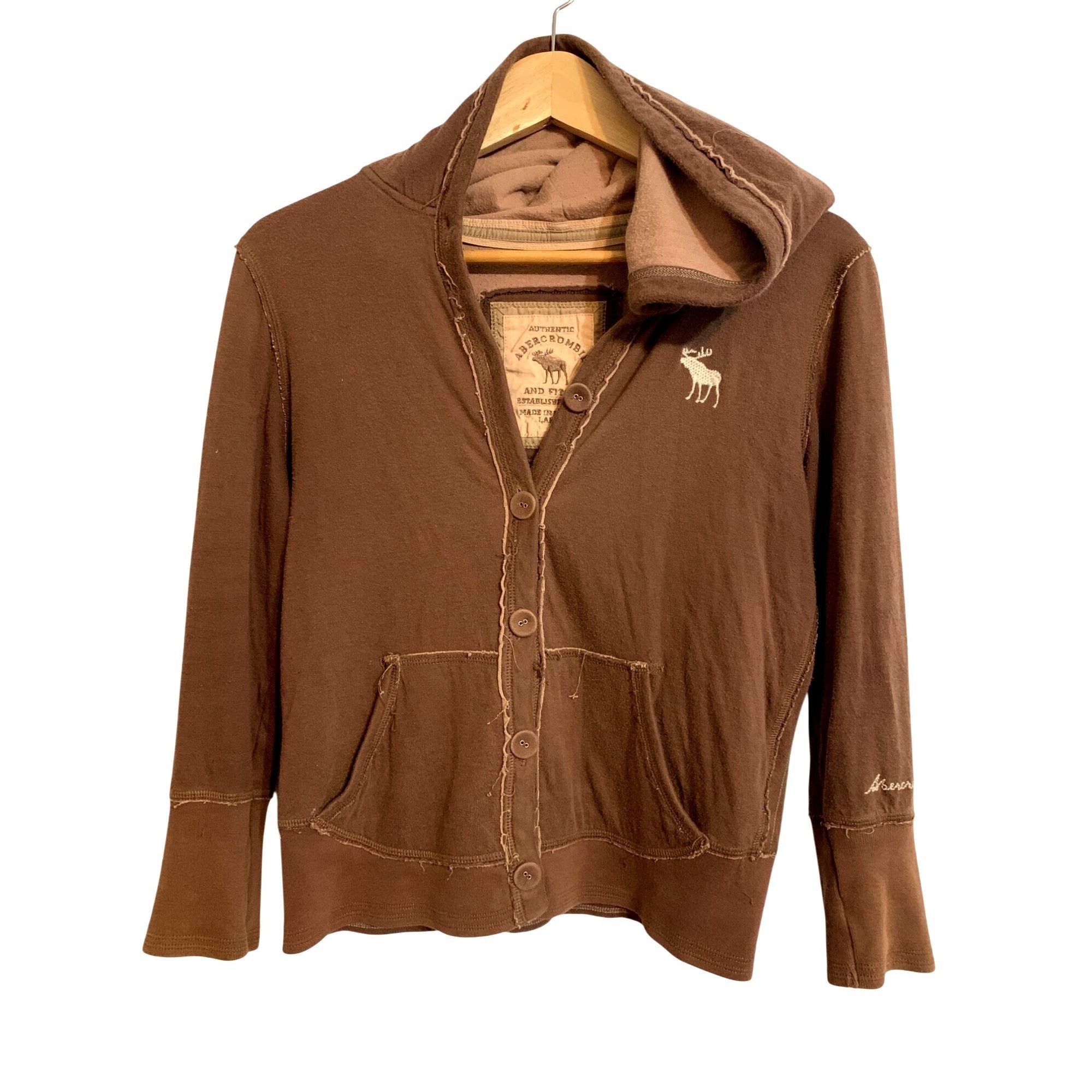 Abercrombie & Fitch Vintage Abercrombie & Fitch Women's Brown Button-Up Hoodie J Size L / US 10 / IT 46 - 1 Thumbnail