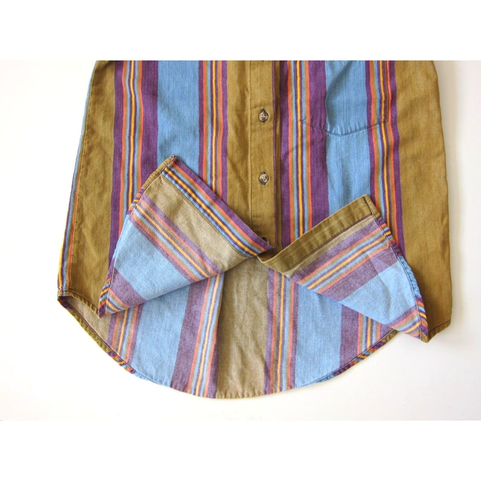 Vintage VINTAGE Solutions Blouse Shirt Women M Sleeveless Striped Cotton Blue Purple Brown Collared Button 40" Bust 27" Shoulder to Bottom Women Size M / US 6-8 / IT 42-44 - 7 Thumbnail