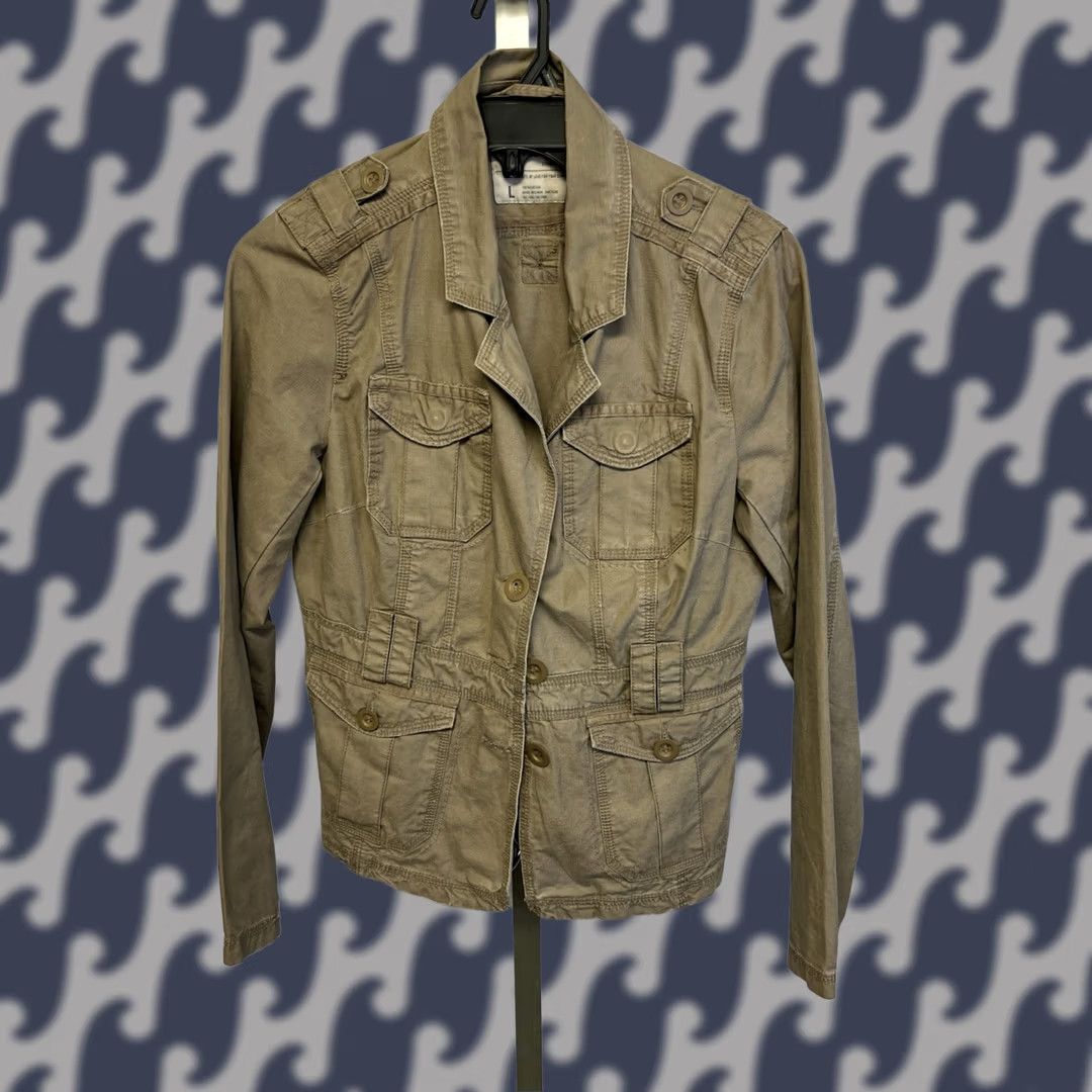 Vintage Aéropostale Women's Cargo Utility Military Jacket Khaki Beige L Coat Short Solid Pocket Pockets Button Closure Vintage Styled Mens Ladies Size L / US 10 / IT 46 - 1 Thumbnail