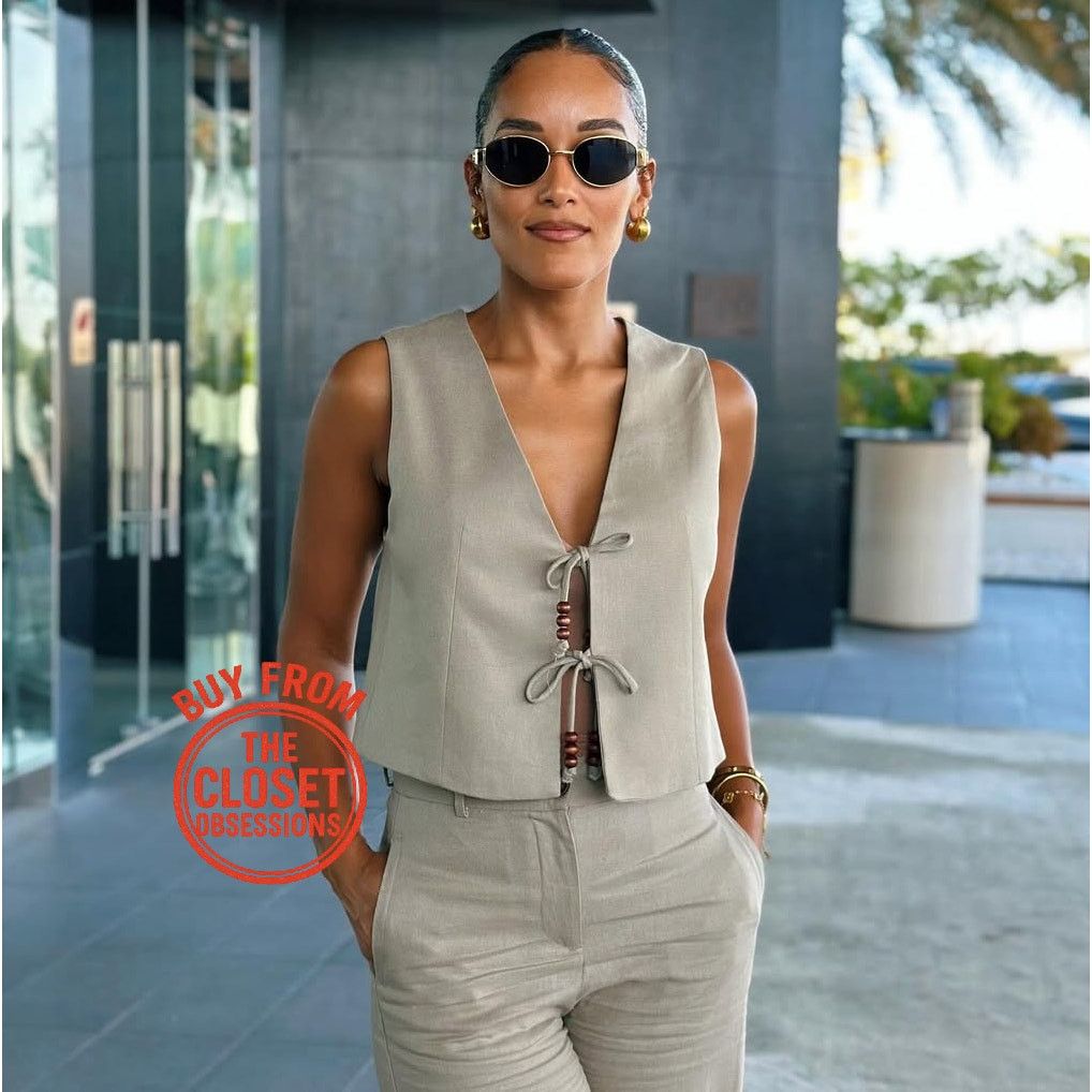 Zara ZARA Linen Tie-Front Vest NWT Size US L / EU 52-54 / 3 - 2 Thumbnail