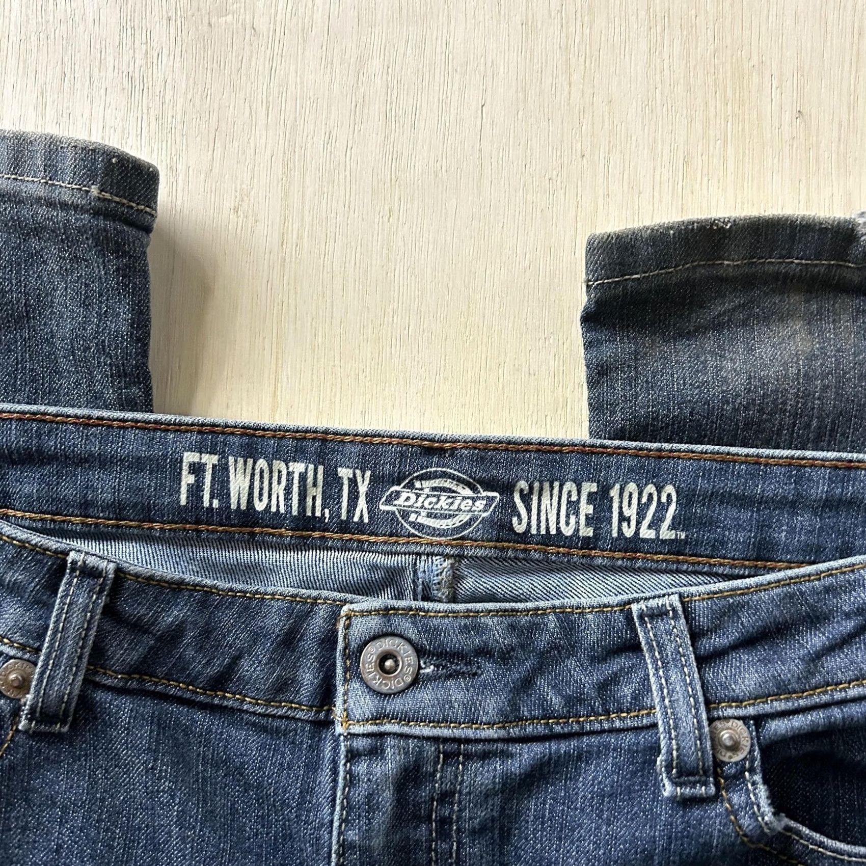 Dickies Dickies Jeans Womens 12 Reg Medium Wash Blue Denim Relaxed Straight Stretch Size 26" / US 2 / IT 38 - 2 Thumbnail