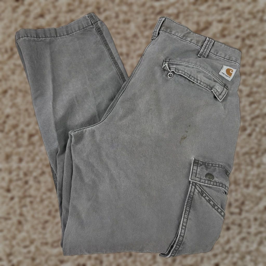 Carhartt Carhartt Cargo Pants Mens 36x32 Gray Workwear Casual Relaxed Fit Grunge Utility Pockets Solid Cotton Canvas Jeans Pants Mens Size US 36 / EU 52 - 1 Thumbnail