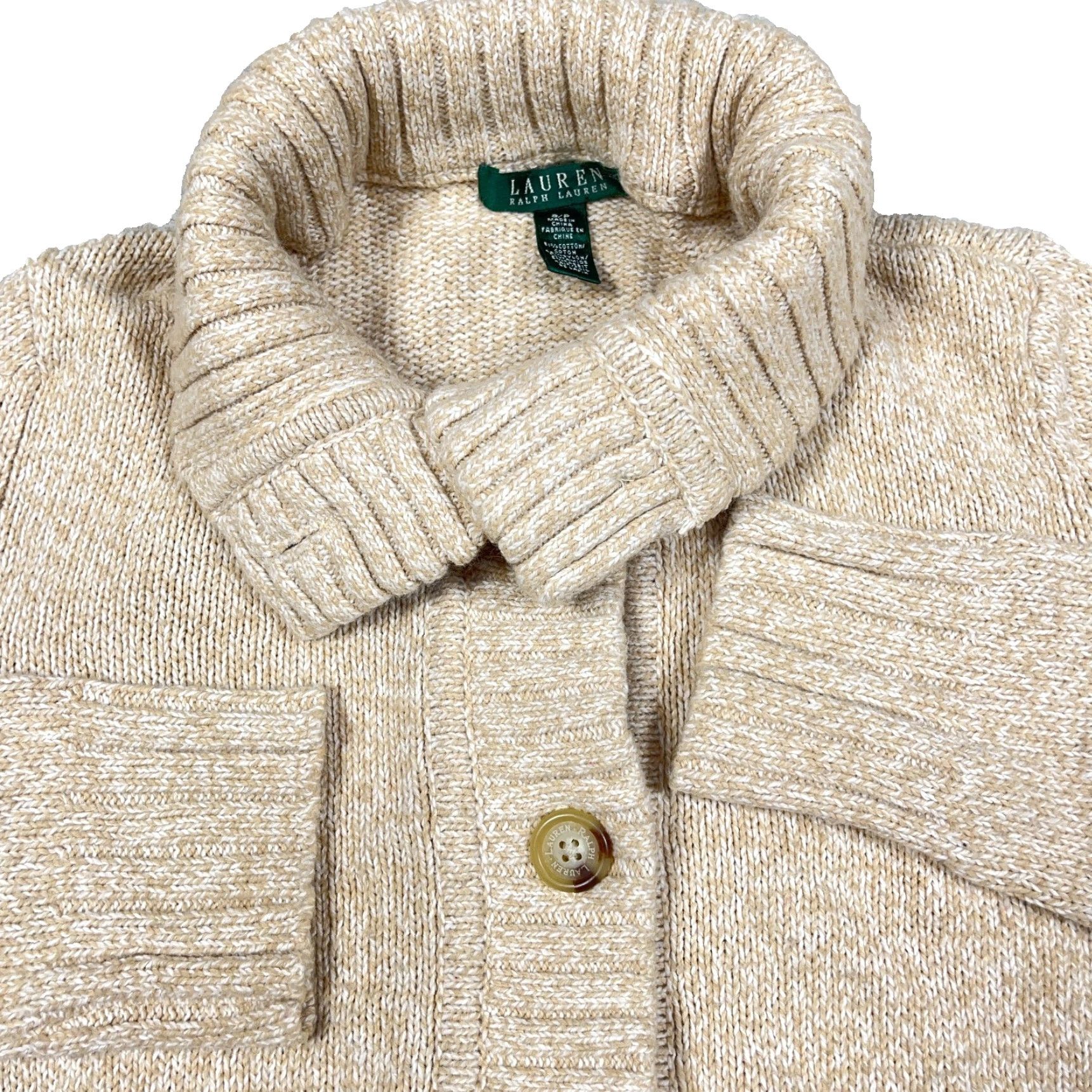 Ralph Lauren VINTAGE Lauren Ralph Lauren Cardigan Sweater Women Small Tan Heavy Knit Ribbed Size S / US 4 / IT 40 - 2 Thumbnail
