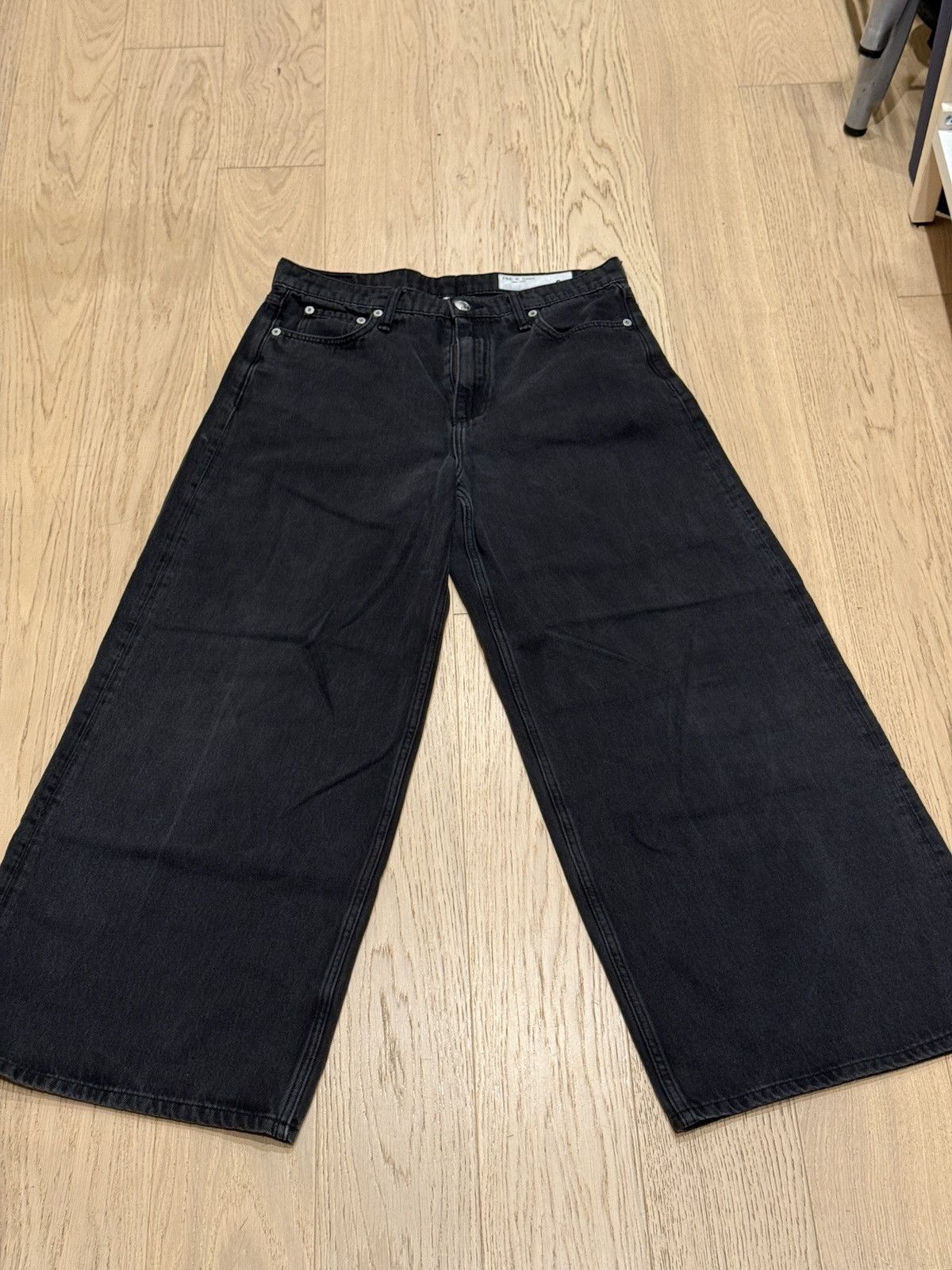 Rag & Bone Rag + Bone Sophie Ultra Wide Jeans in Black Size US 31 - 1 Thumbnail