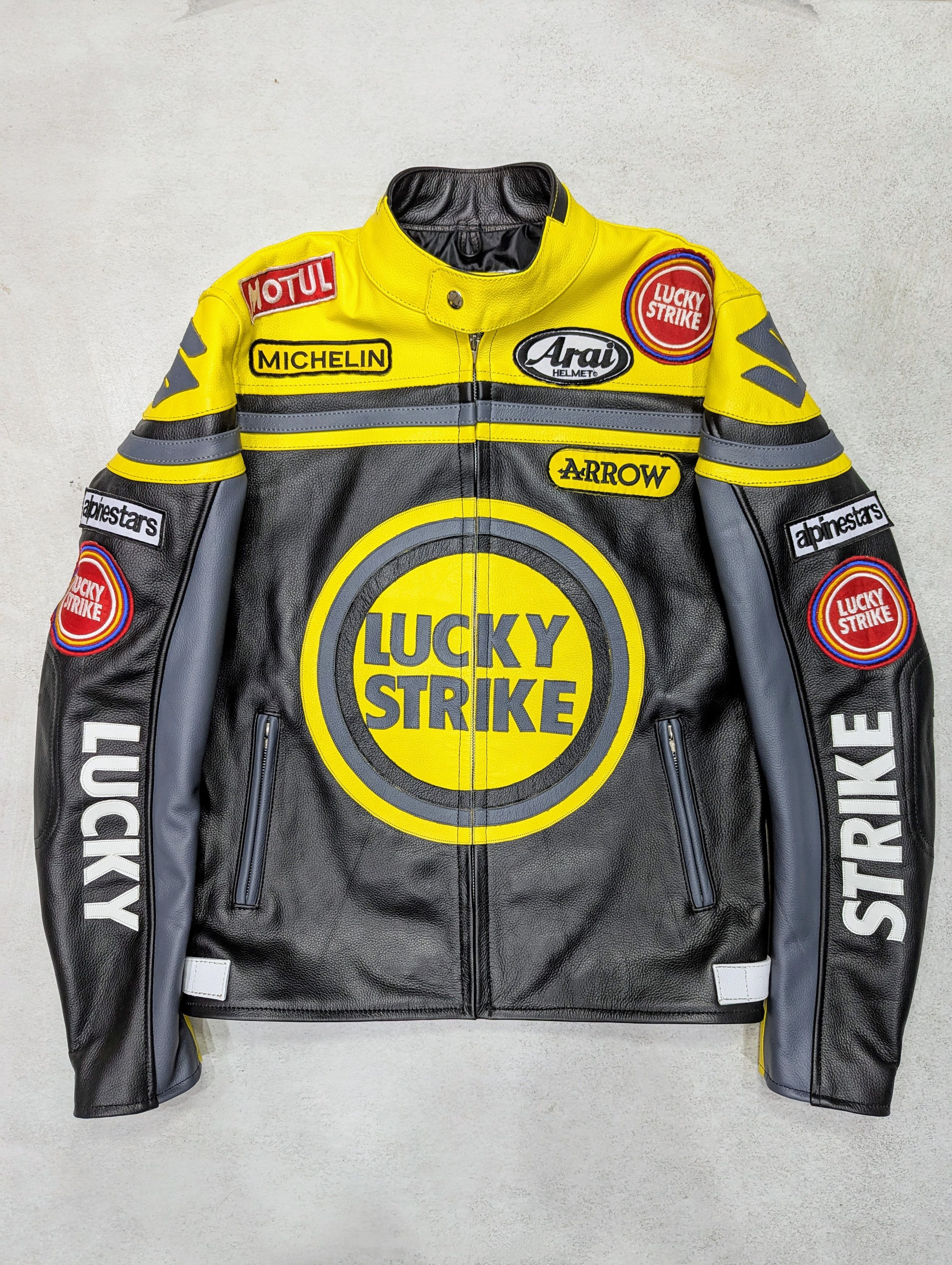 🔥 LUCKY STRIKE 🔥 Leather Jacket 90s Vintage Racing
