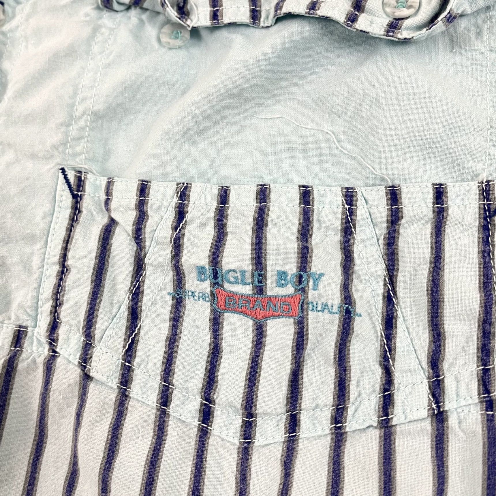 Bugle Boy VINTAGE Bugle Boy Shirt Mens XL Blue Striped Button-Up Regular 90s Casual Workwear Mens Size US XL / EU 56 / 4 - 3 Thumbnail