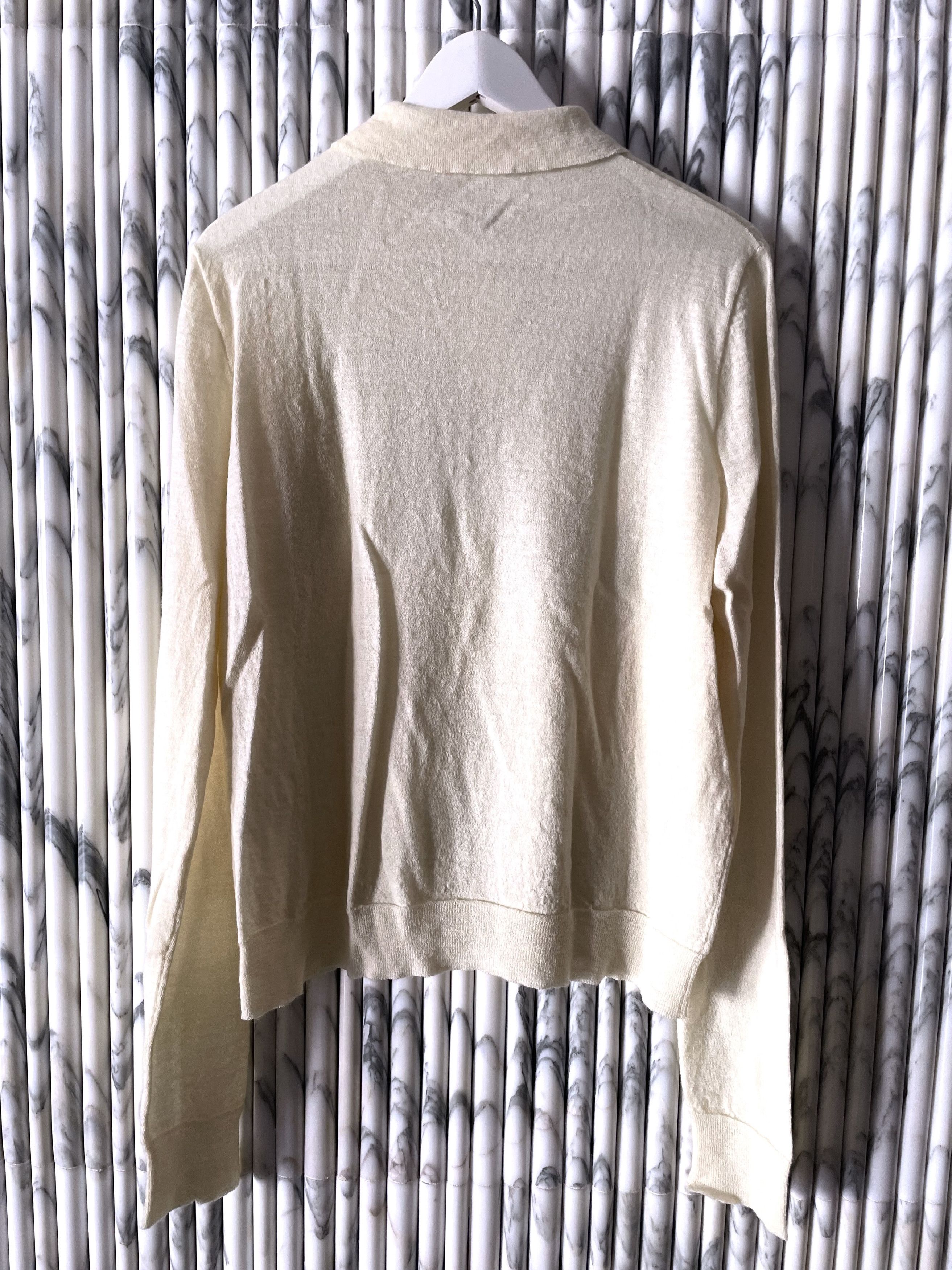 Jil Sander CHEVRON LADDER STITCHED OFF WHITE WOOL POLO SWEATER Size US M / EU 48-50 / 2 - 9 Thumbnail