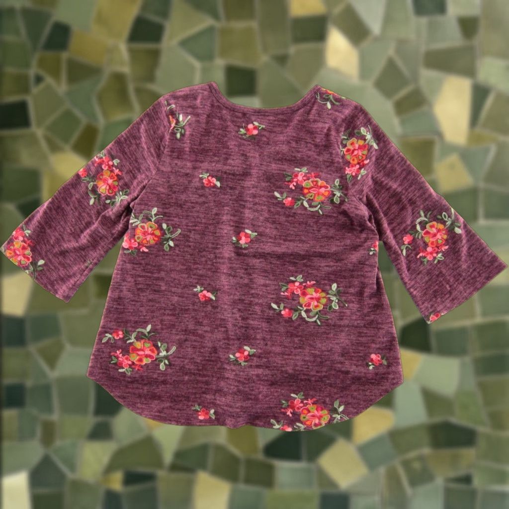 Pinko Fig and Flower Pink Embroidered Floral 3/4 Sleeve V-Neck Button Down Blouse 2X Size XXL / US 16-18 / IT 52-54 - 1 Thumbnail