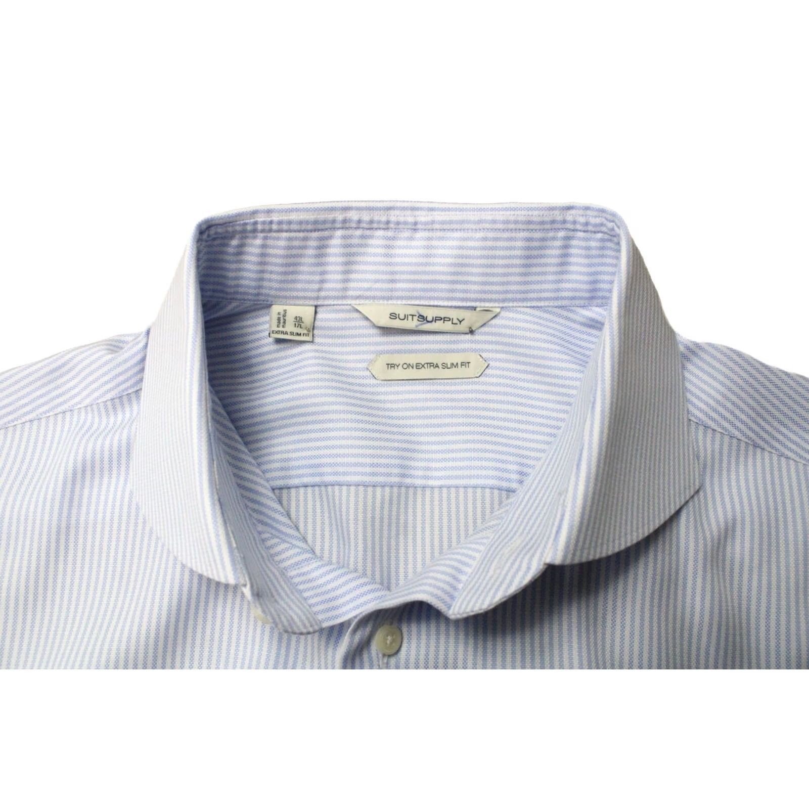Suitsupply Suitsupply Dress Shirt Men 43L / 17L Extra Slim Cutaway Collar Blue Pinstriped Formal Shirt Size 46R - 4 Thumbnail