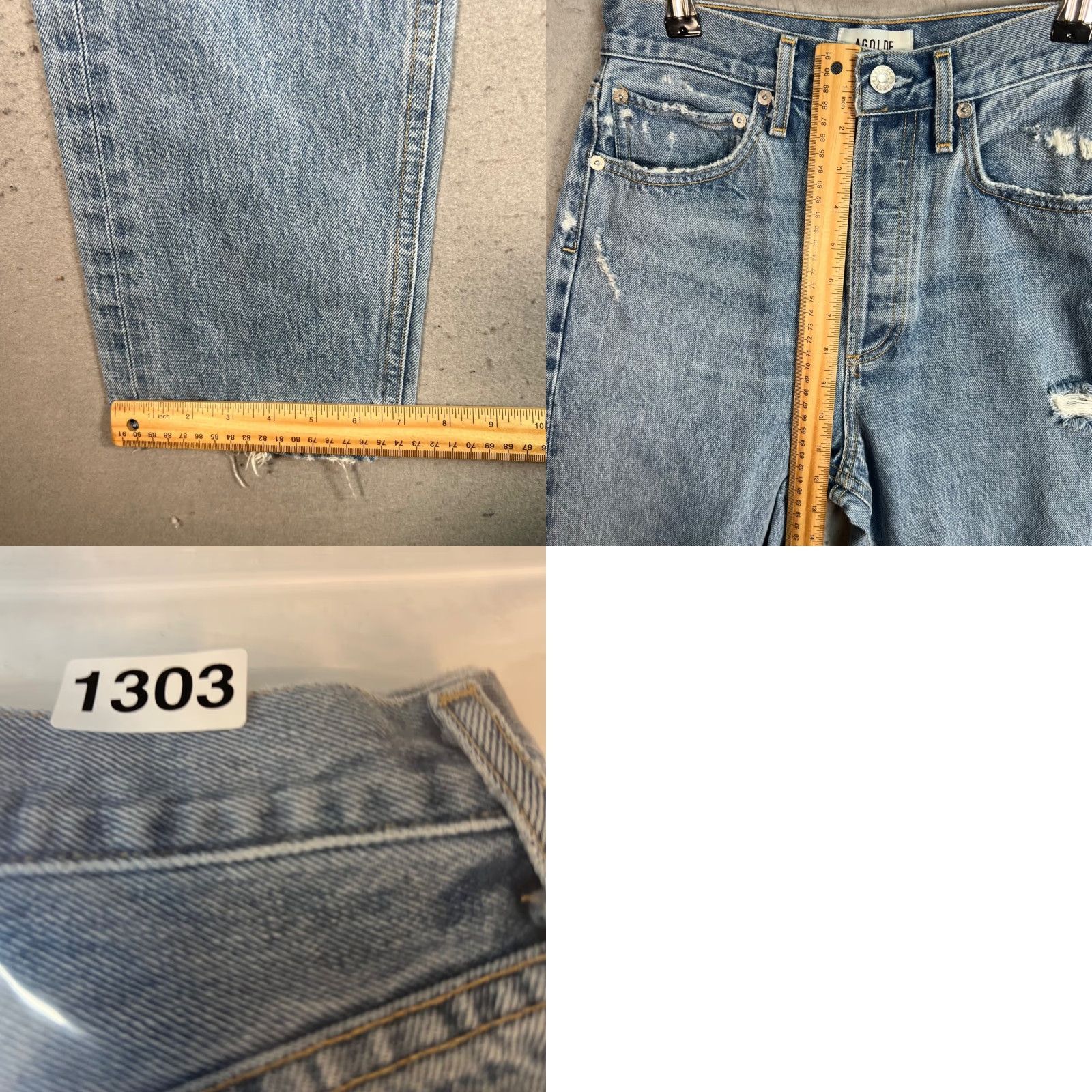 Agolde AGOLDE 90s Jeans Distressed High-Rise Relaxed Fit 100% Cotton Light Blue Size 25 Womens Jeans 90s Theme Vintage Distressed 5-Pocket Blue Size 42" / US 20 - 8 Thumbnail