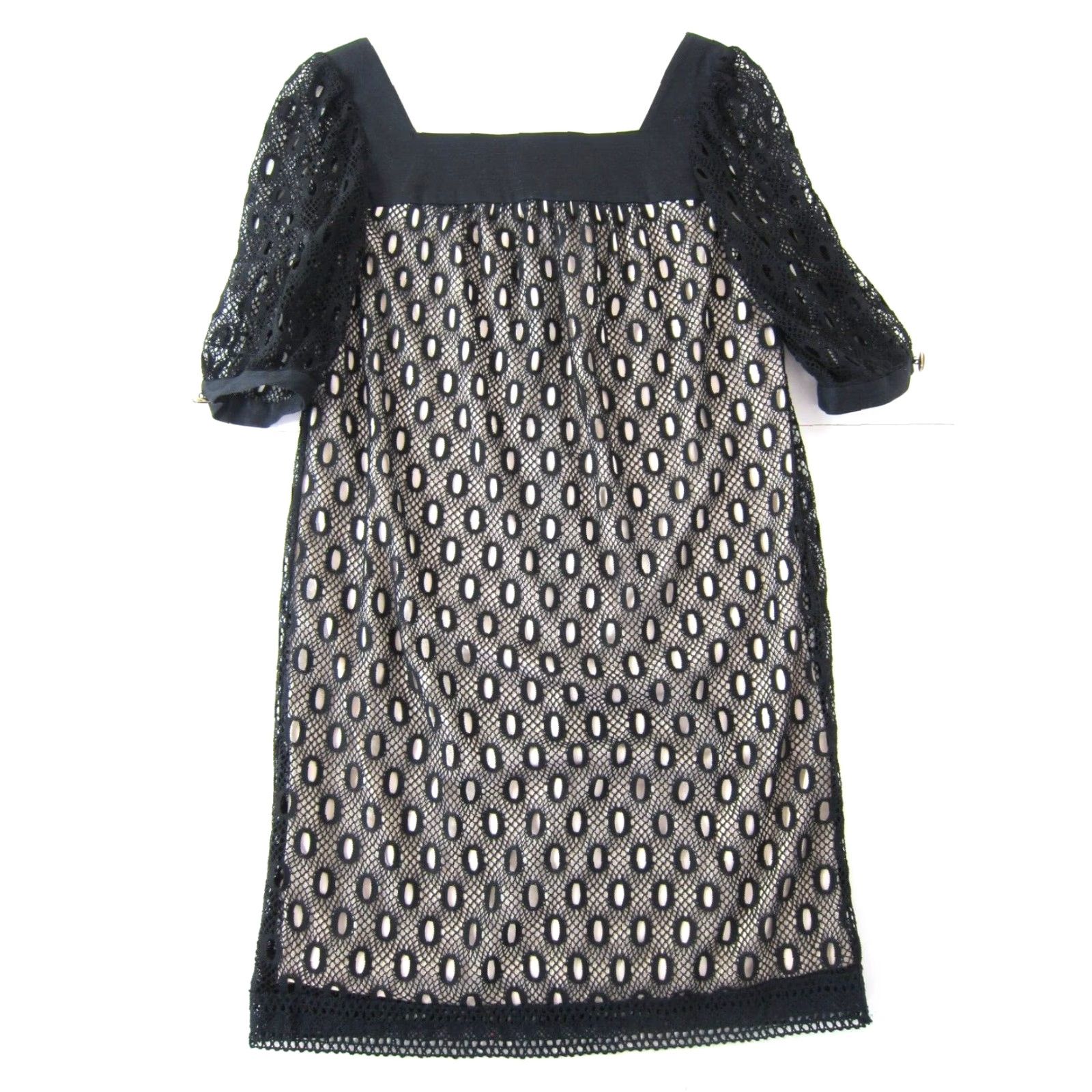 Vintage Eliza J New York Black Polka Dot Short Sleeve Knit Shift Sheath Tunic Dress 8 Size 30" / US 8 / IT 44 - 2 Thumbnail