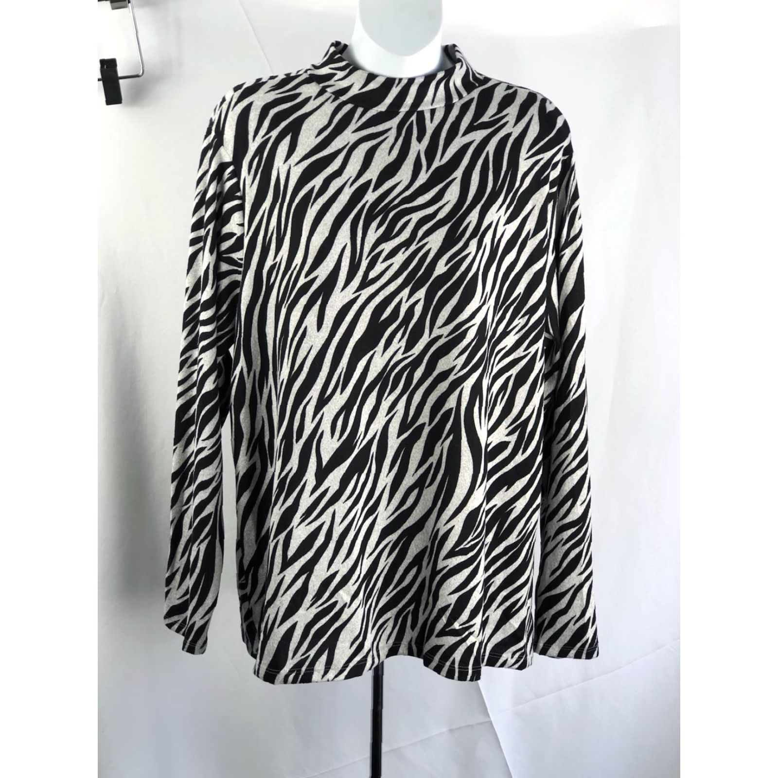 Vintage Terra & Sky Mock neck Sweater 1X Black Long Sleeve Zebra Light Knit Wool? Size XL / US 12-14 / IT 48-50 - 5 Thumbnail