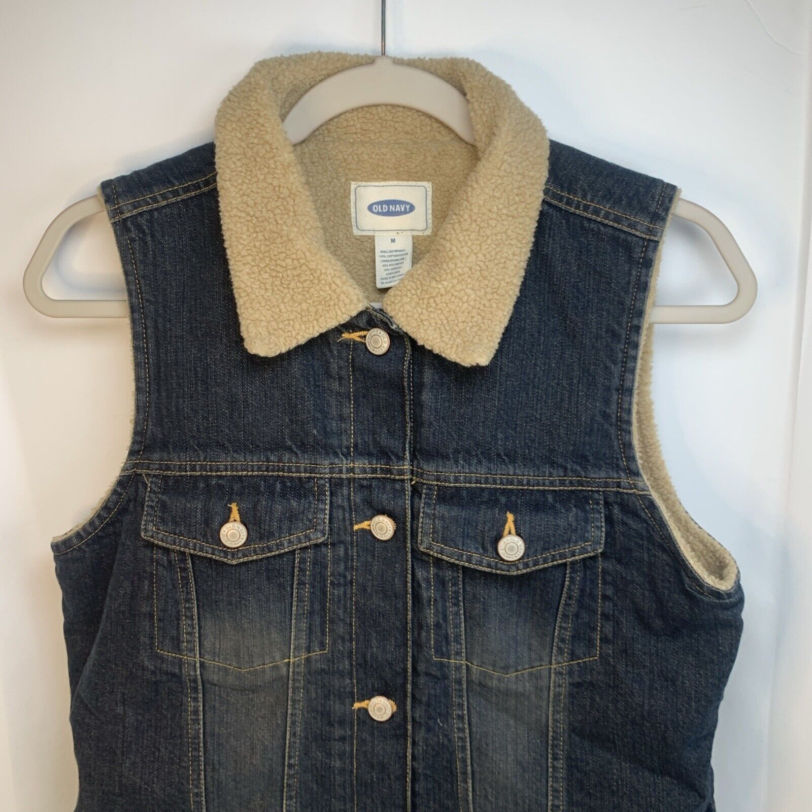 Vintage Vintage Old Navy Blue Jean Denim Sherpa Lined Vest M Medium Size M / US 6-8 / IT 42-44 - 5 Thumbnail