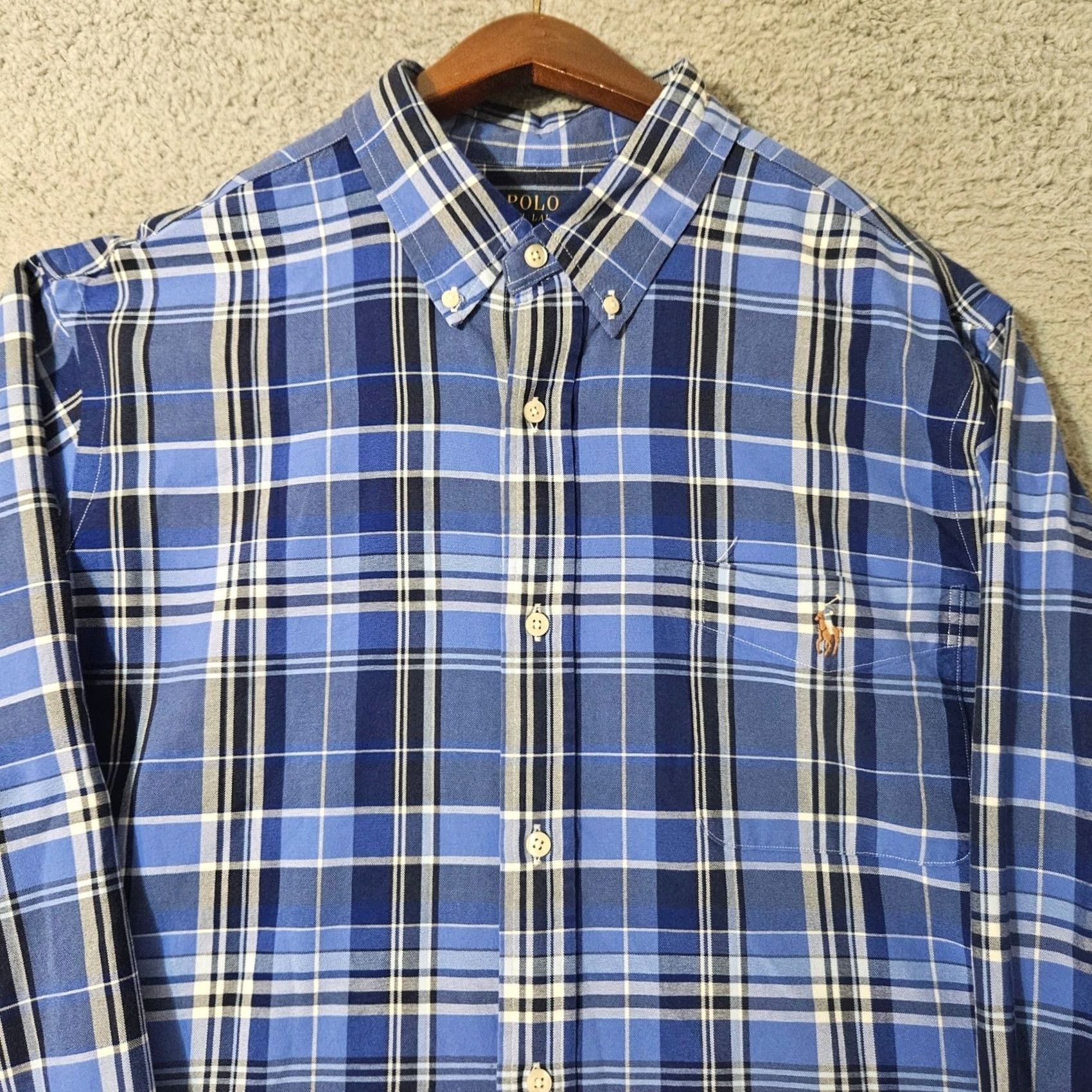 Polo Ralph Lauren Polo Ralph Lauren Shirt Classic Fit Oxford Blue 2XL XXL Men Long Sleeve Polo Ponies Flesh Pony Blue Plaid Shirt Mens Size US XXL / EU 58 / 5 - 2 Thumbnail
